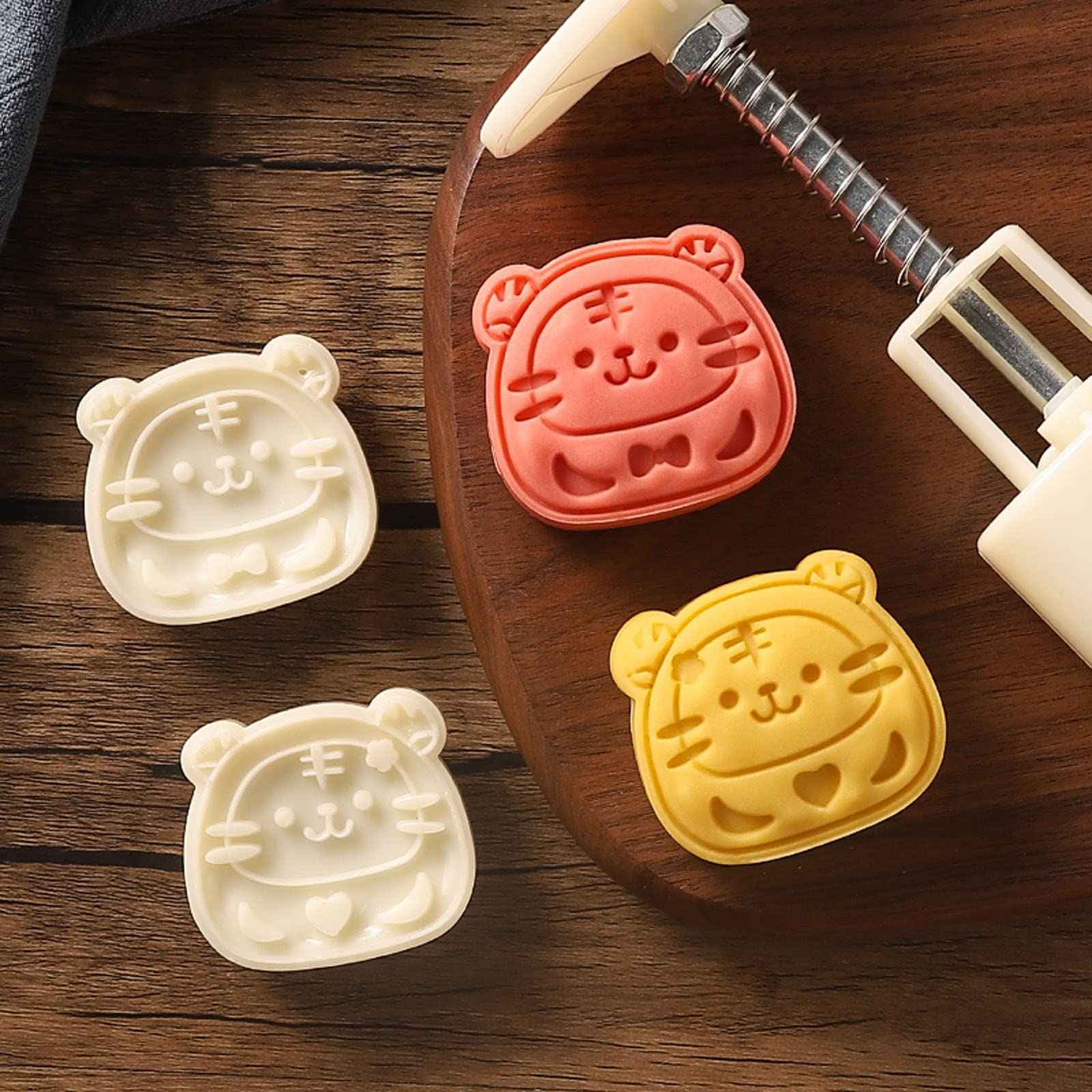 ZSYTF Plastic Mooncake Stamp Cute Tiger Mooncake Mold Festival DIY Hand Press Mooncake Cutters Pastry Decoration Gadgets Pastry Tools and Gadgets