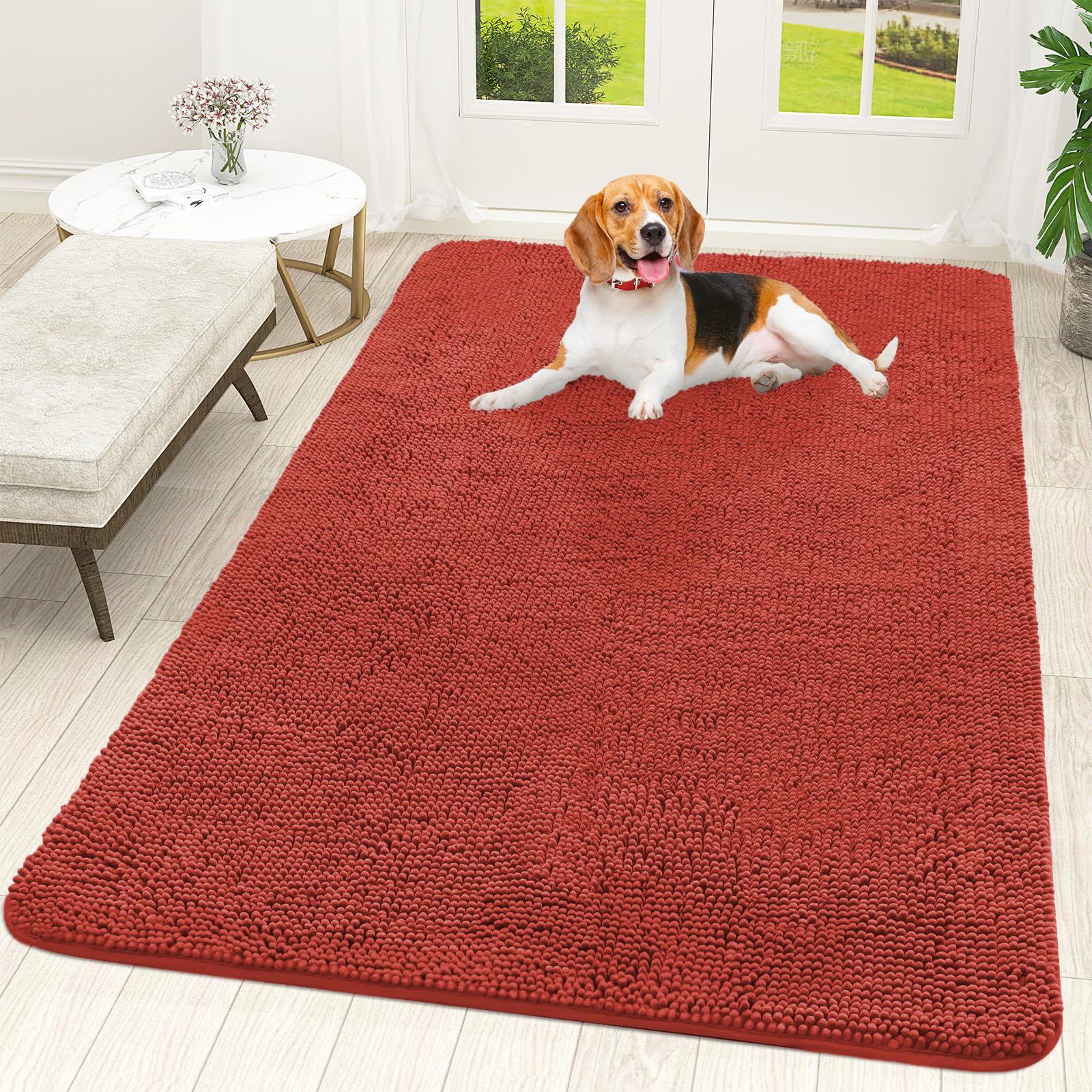 OLANLY Dog Door Mat for Muddy Paws 59x35, Super Absorbent Chenille Mud Mat