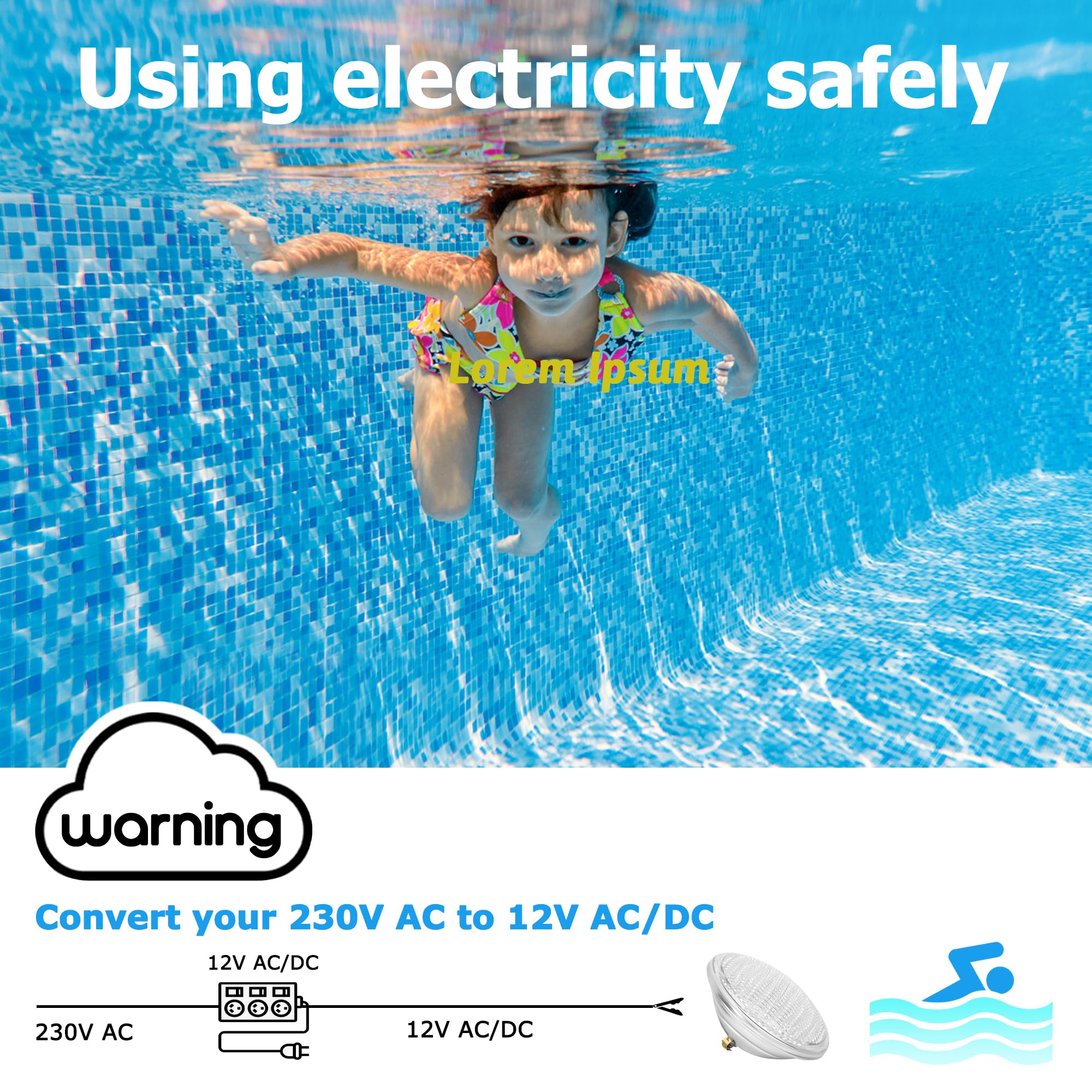 AHJ 36W Luce Calda Luci per Piscina PAR56, Luci Impermeabili per Piscina IP68, LED Piscina Luce Piscina, IP68 Faretto Per 12V DC/AC, Fascio di 120°