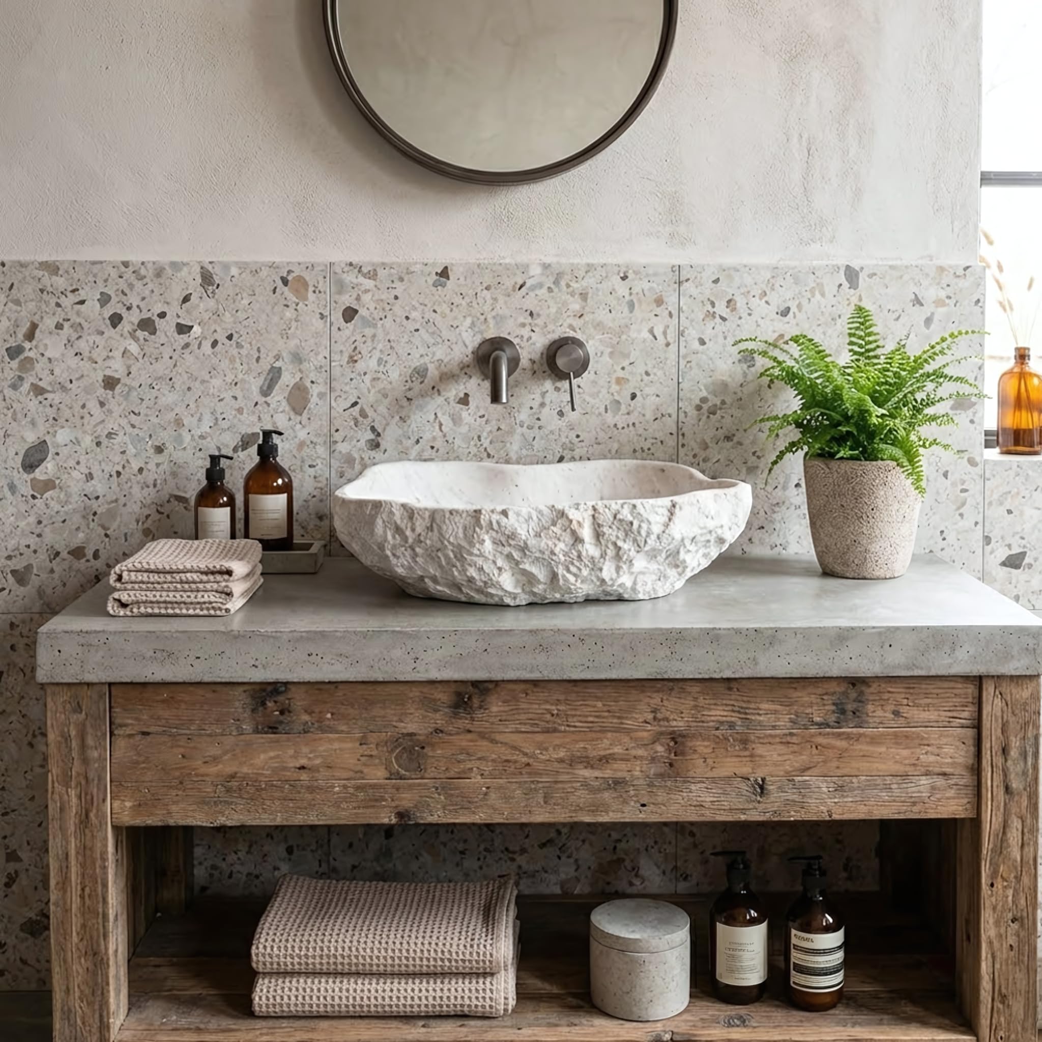 Lavabo Sobre Encimera Rea Isla Shiro Beige 49X37X13,5Cm