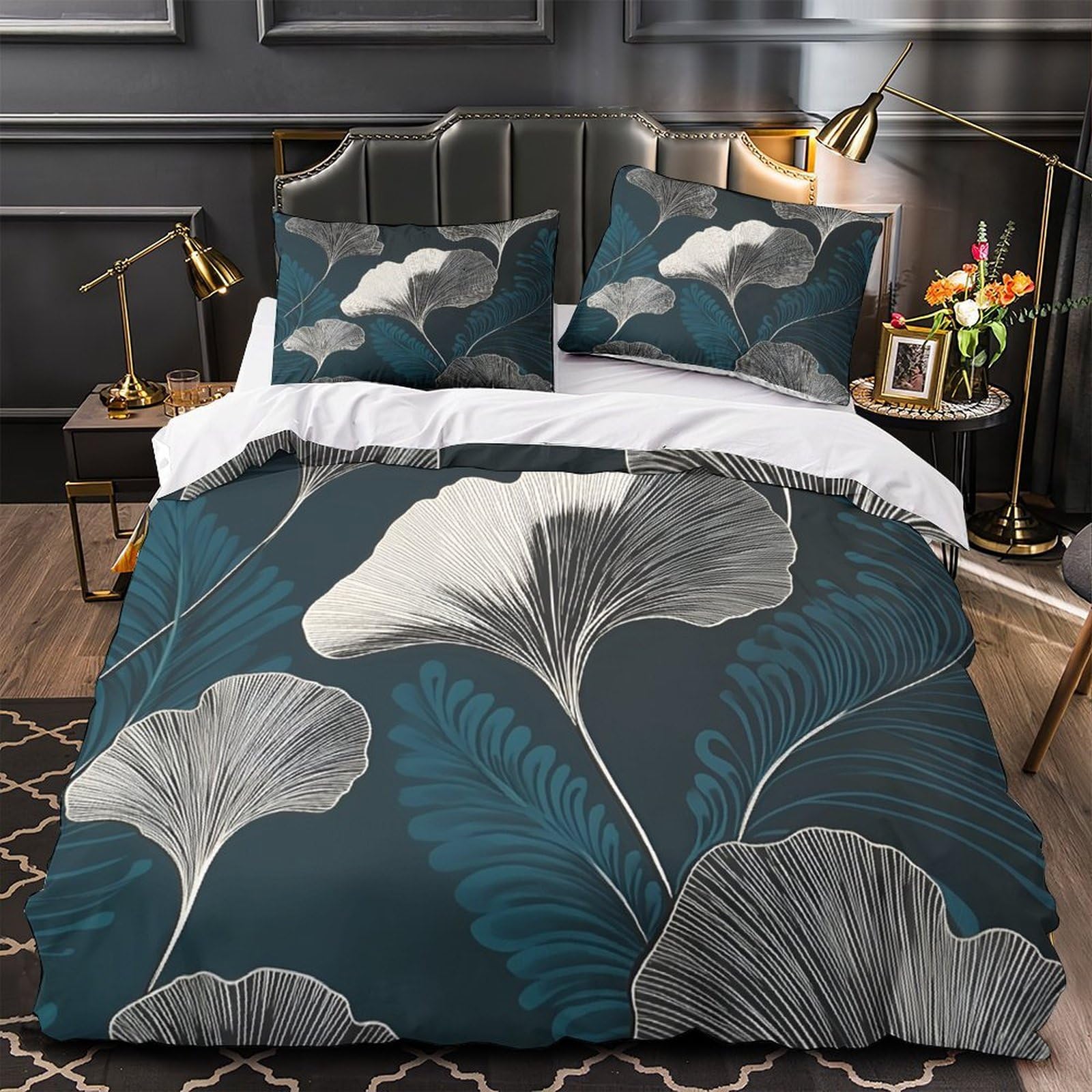 Housse de couette ginkgo 140x200 parure de lit imprimé 3D motifs botaniques