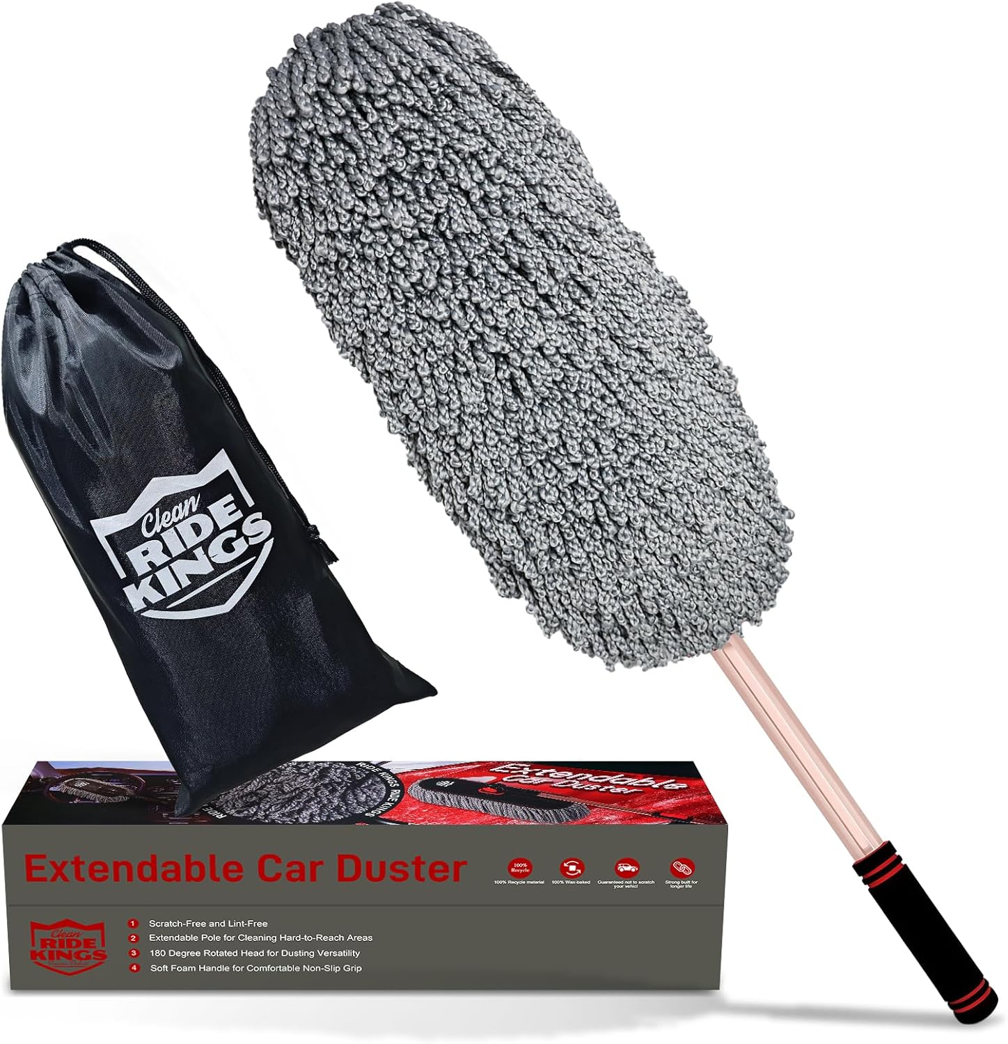 Car Duster Exterior Scratch Free - Microfiber Car Brush with Extendable Handle (27-36'') - Soft Auto Dusting Tool for Pollen & Dust Removal on SUV, Truck, RV & Motorcycle(Wax-Free Design)