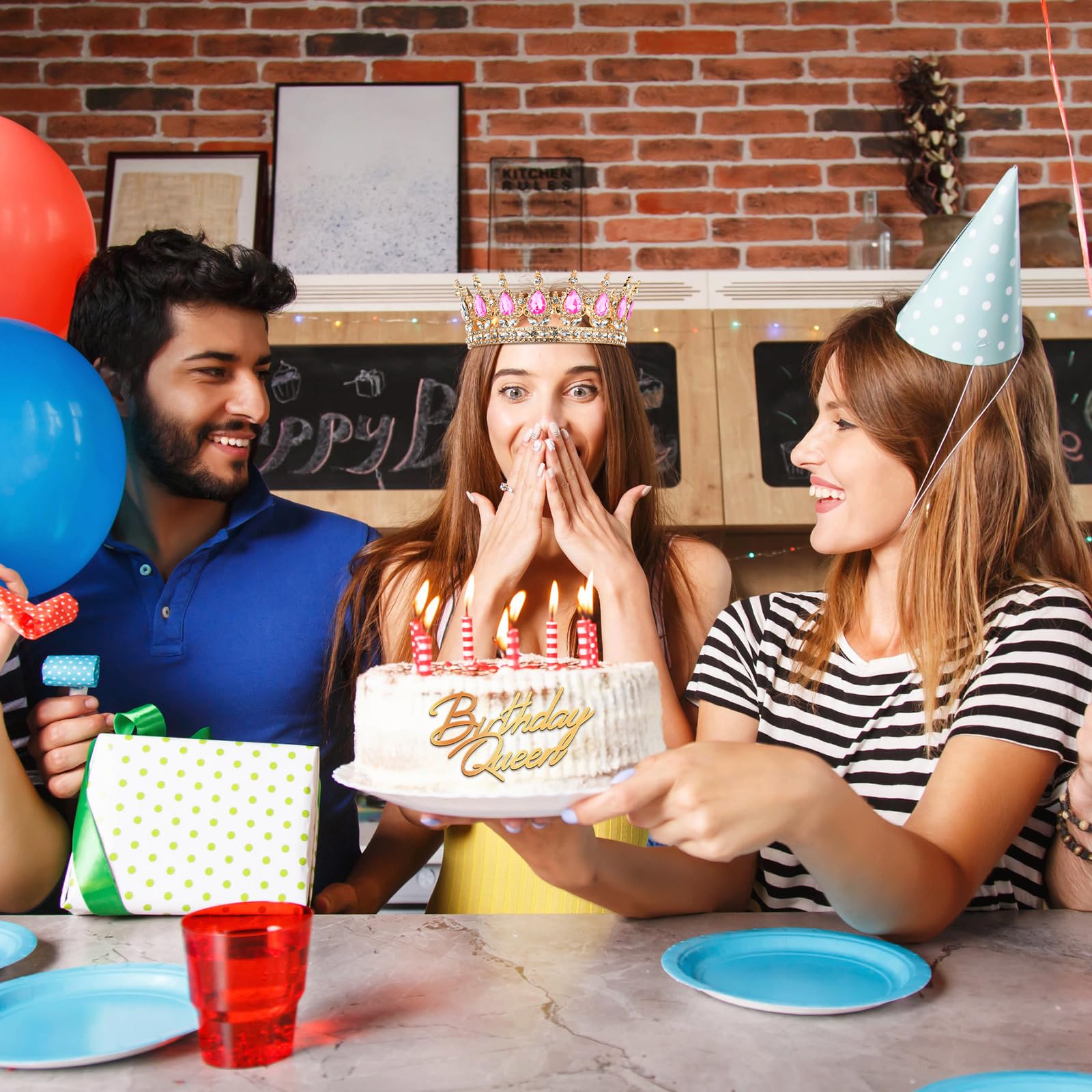 Corona di Compleanno per Torta per Donne e Ragazze Corona di Principessa Regina Tiara di Compleanno con 4 Decorazioni per Torta di Happy Birthday Princess Queen