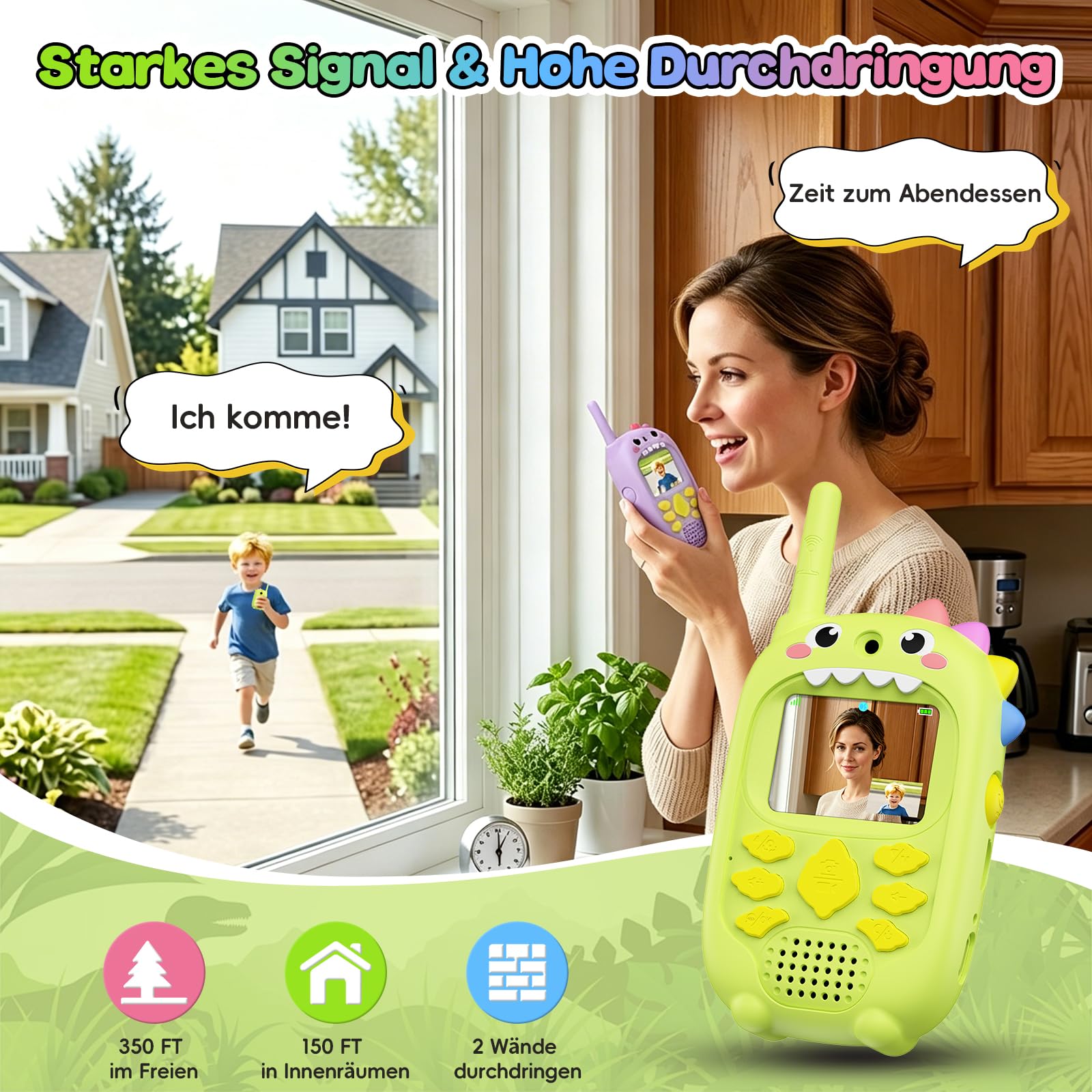 Dualkamera Video Walkie Talkie Kinder, 2er Set Walkie Talkie Kinder, Große Reichweite & 4 Stimmeffekte Funkgeräte Spielzeug für Indoor & Outdoor, Weihnachten Geschenk für 3-12 Jahren Junge und Mädchen