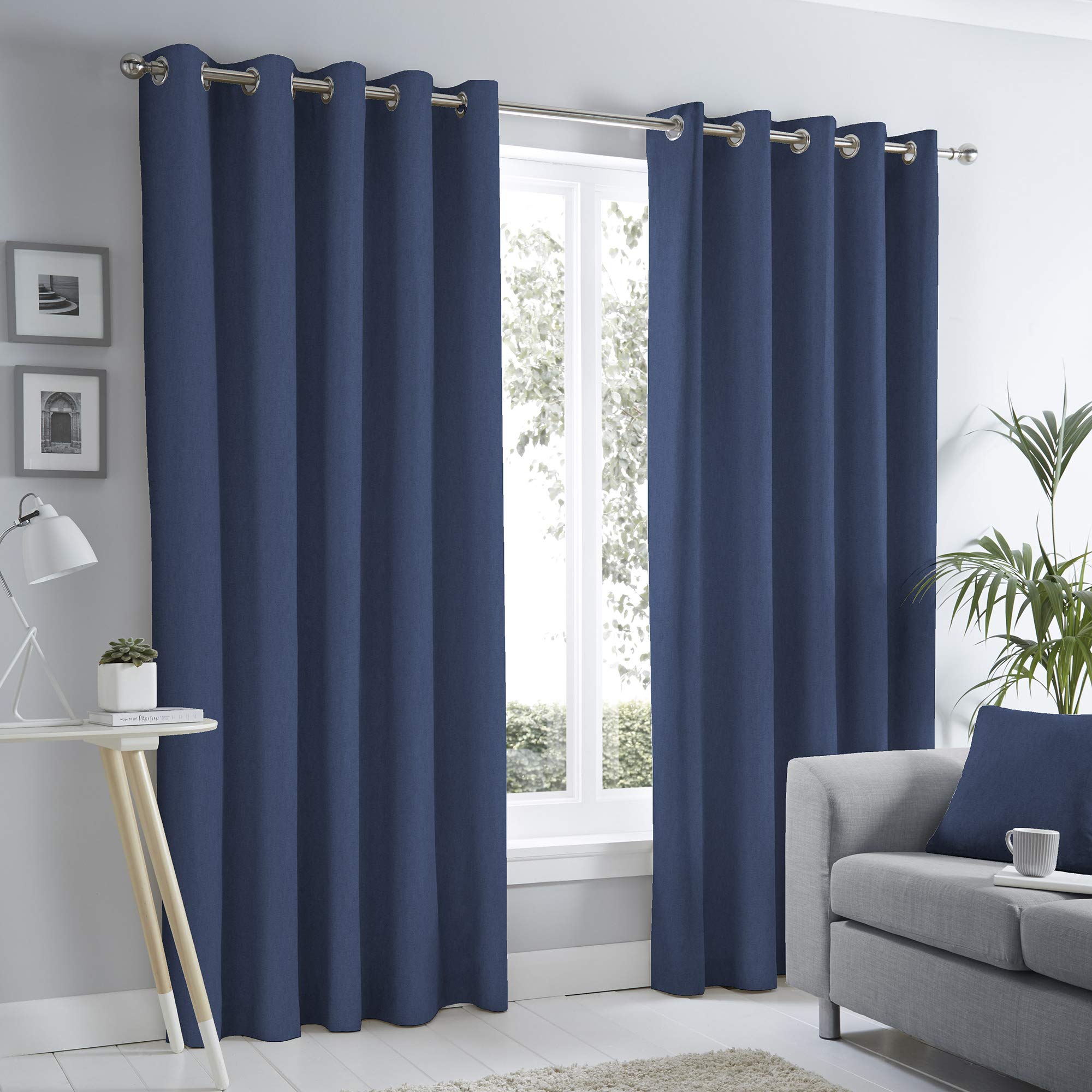 Fusion Sorbonne Eyelet Curtains – W66 x L54 (168x137cm) – Navy Blue – 2 Thermal Panels – 100% Cotton – Thick Weave – Sound Reducing Drapes – Bedroom/Living Room