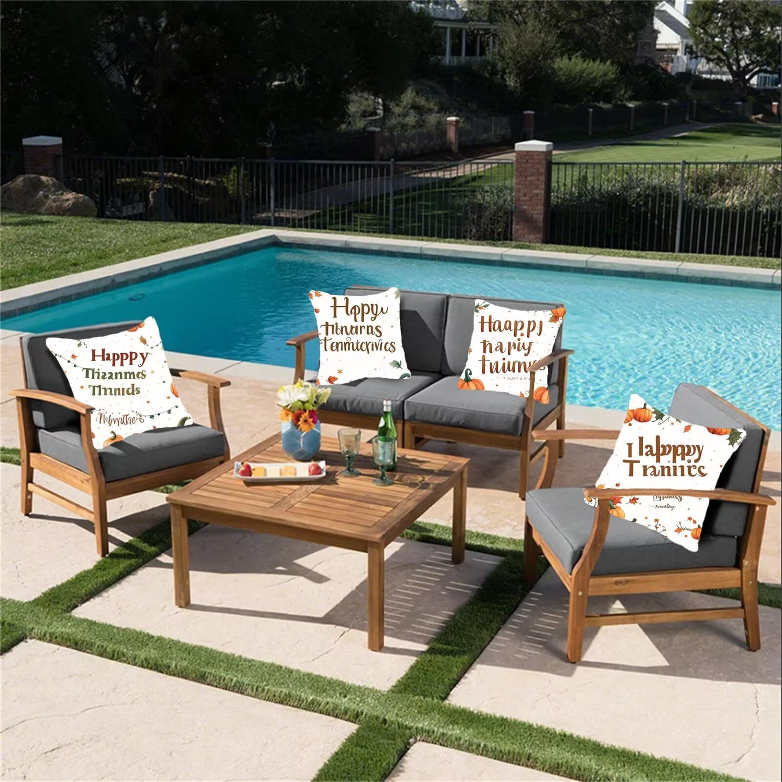 Kissenbezug 55x55 4er Set, Outdoor Kissen Herbst Sofakissen, Wasserdicht Kissenbezüge Kürbis Dekokissen mit Unsichtbarem Reißverschluss, Zierkissenbezüge für Schlafzimmer Sofa Stuhl Bett Garten G1-483