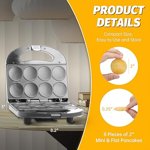 Miniatura 4 de FineMade Mini máquina para hacer panqueques con platos antiadherentes pequeña plancha para panqueques hace panqueques pequeños de 8 x 2 pulgadas