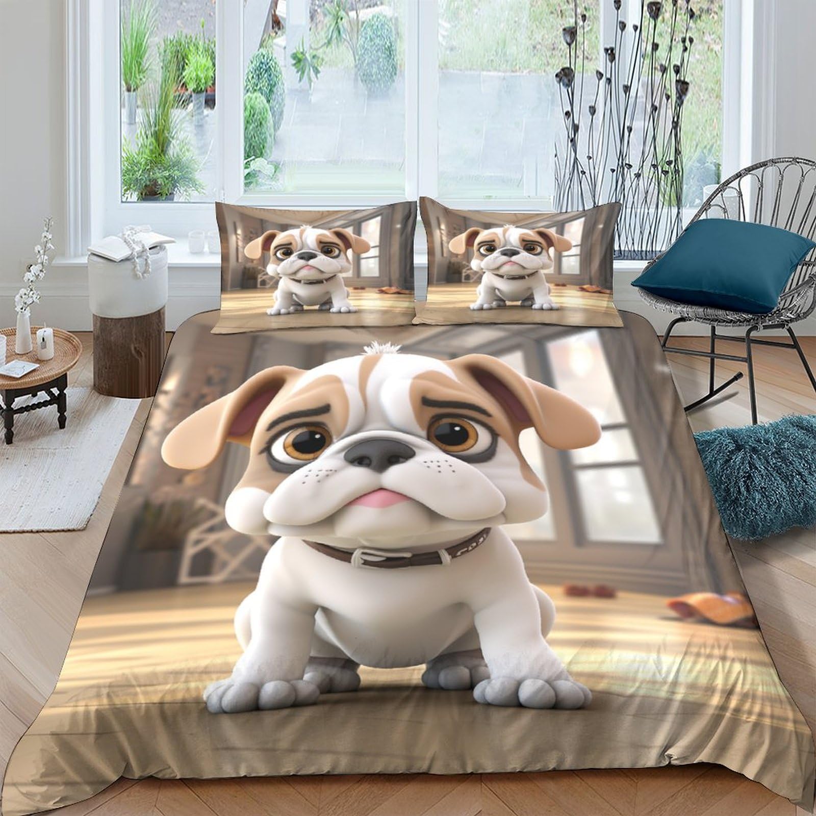 Housse de couette 220x240 hypoallergénique et douce à fermeture éclair motif bouledogue