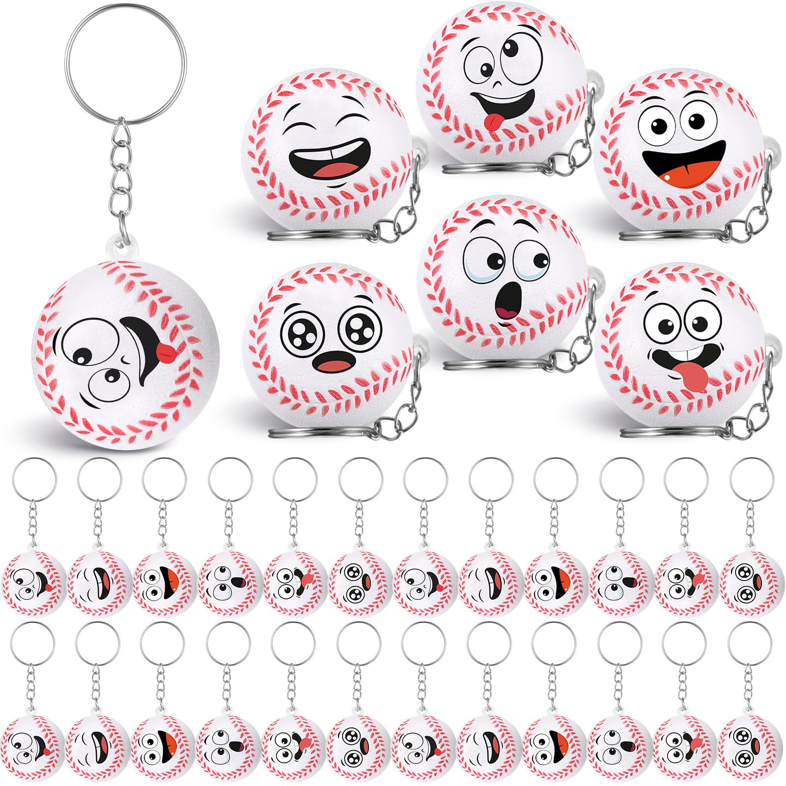 Arrowbash 30 Pcs Baseball Party Favors Sports Party Supplies for Boys Girls Funny Mini Face Stress Ball Keychains Cute Relief Balls for Baseball