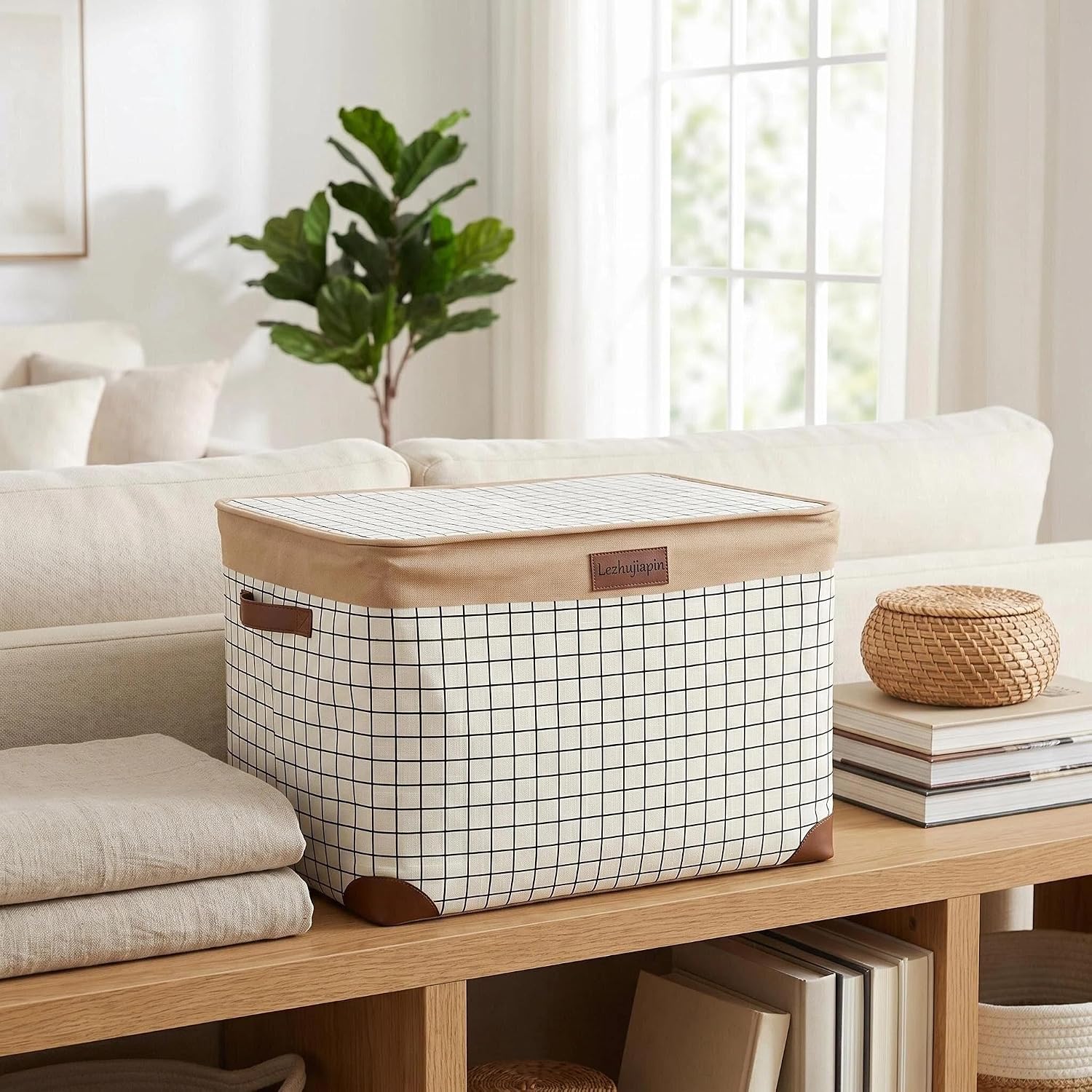 Foldable Fabric Storage Bins with Lids, Multi-Use Storage Cubes for Closet, Bedroom & Office (White Moonlight)