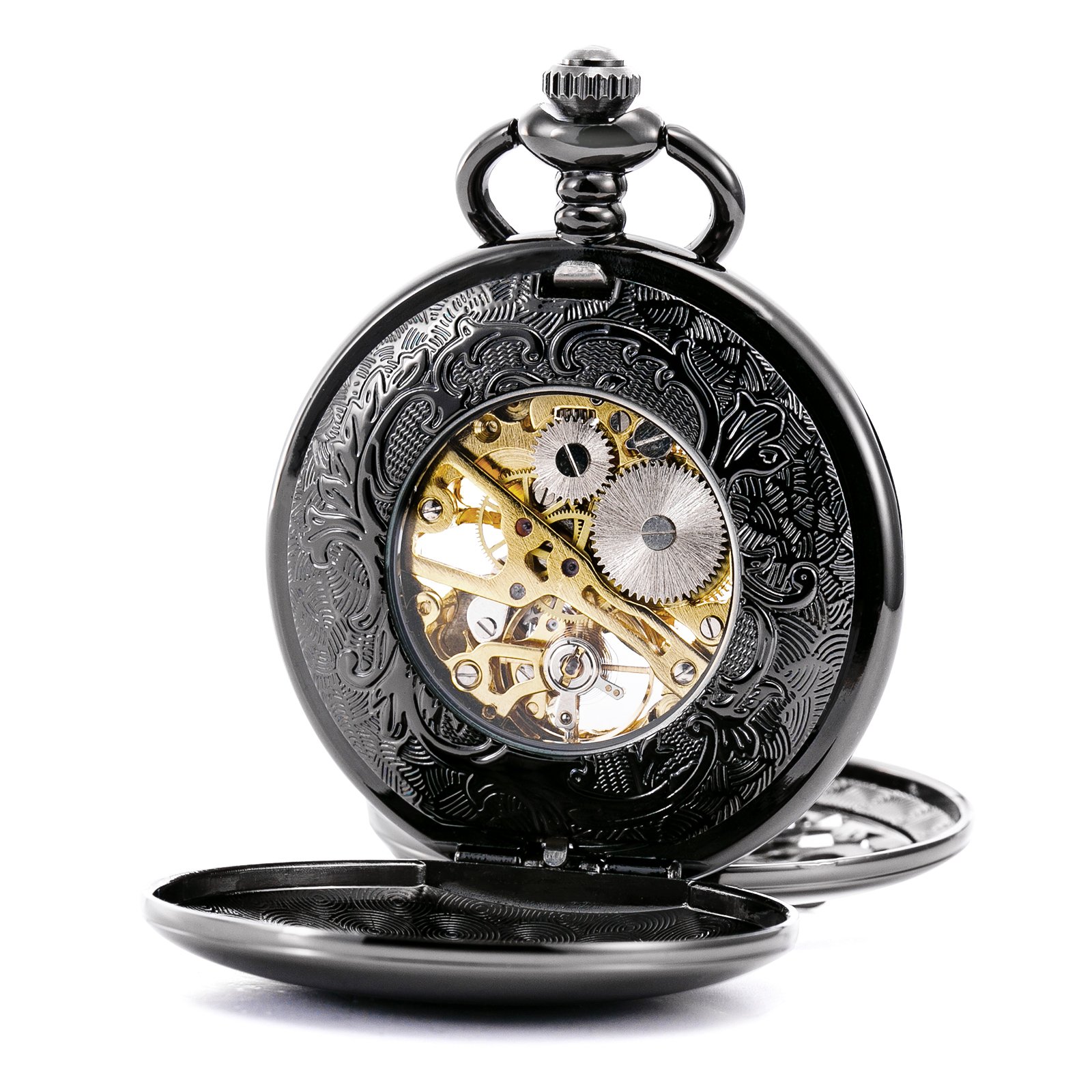 Treeweto - Reloj de bolsillo antiguo de esqueleto mecánico y figura de dragón con cadena