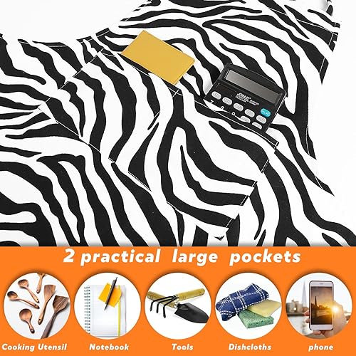 Miniatura 4 de Delantal de lona para mujer con 2 bolsillos, 39 x 38 pulgadas, delantales extra grandes XXL, Cebra
