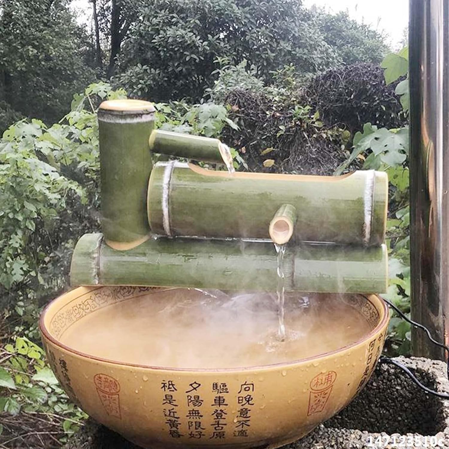60cm Bamboo Water Feature Solar,Bamboo Fountain kit Solar Water Feature with Pump Fountain Fish Tank Fish Basin Stone Trough Fish Circulation Filter Fountain