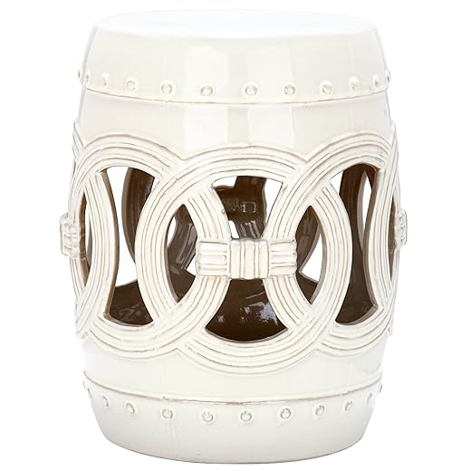 SAFAVIEH Home Collection Double Coin Cream Ceramic Indoor/ Outdoor Decorative Garden Stool (Fully Assembled)