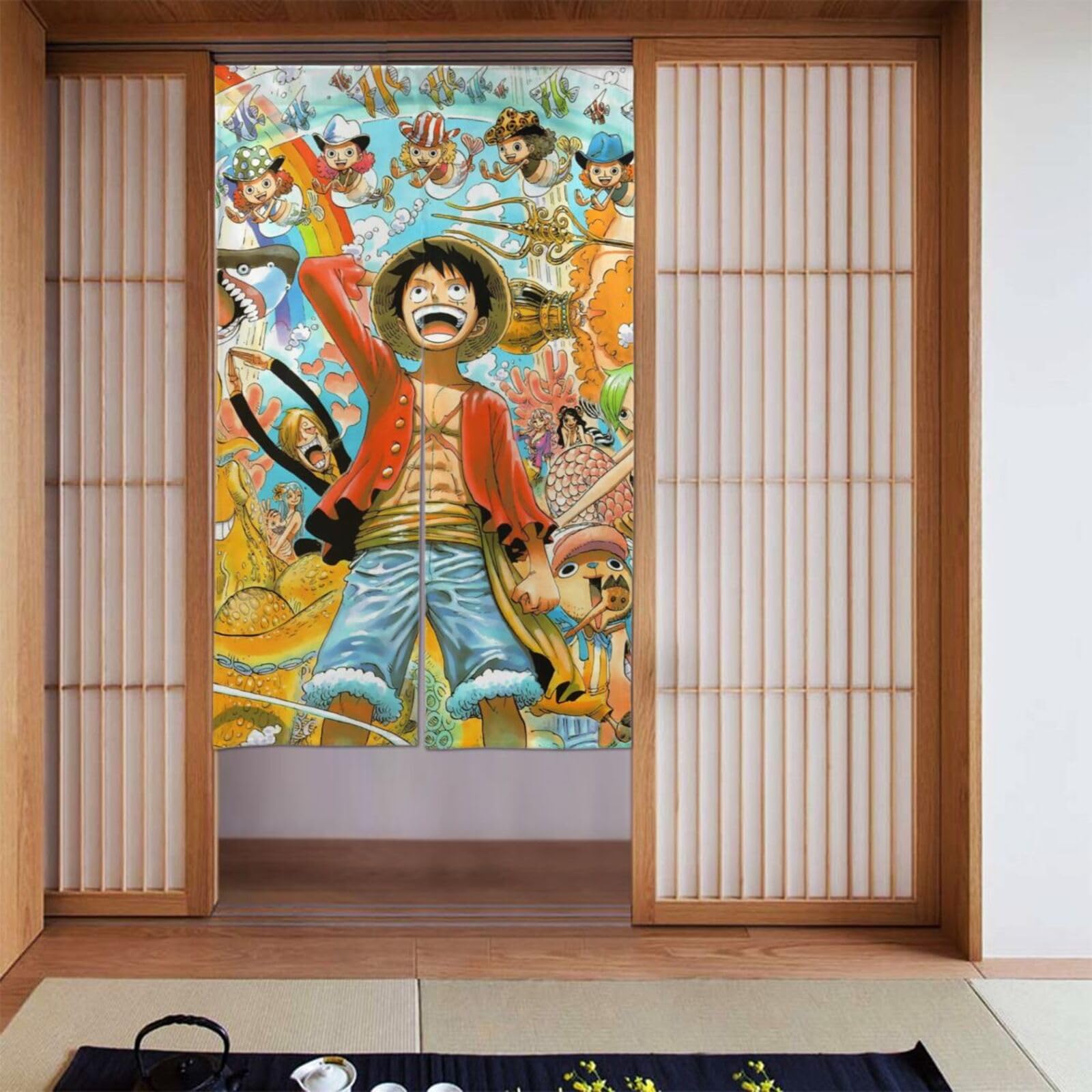ワンピースONE PIECE　キャラクターカーテン　遮光1級 Amazon｜ワンピース ONE PIECE ルフィ ドアカーテン のれん カーテン