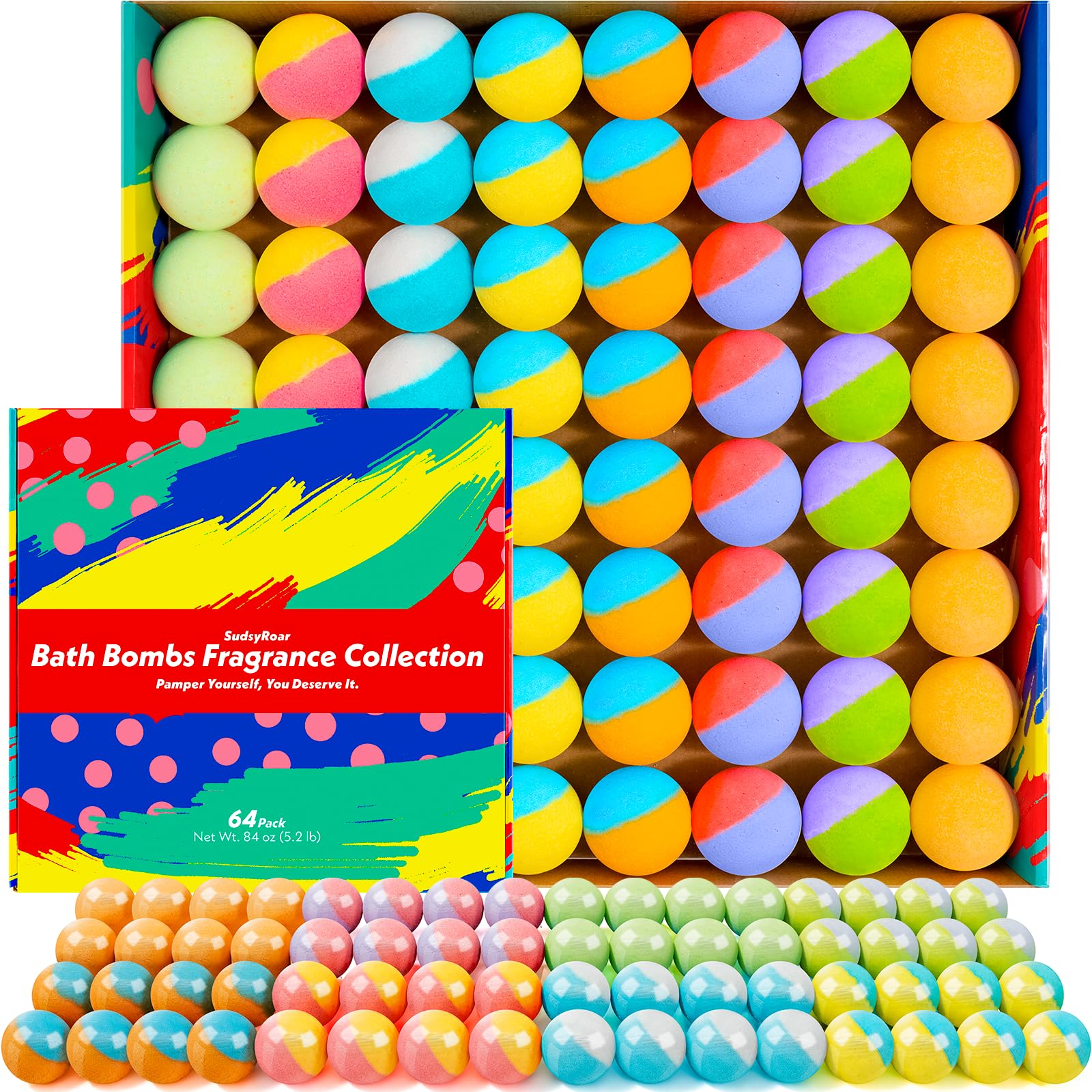 64 Pack Natural Bath Bombs Bulk