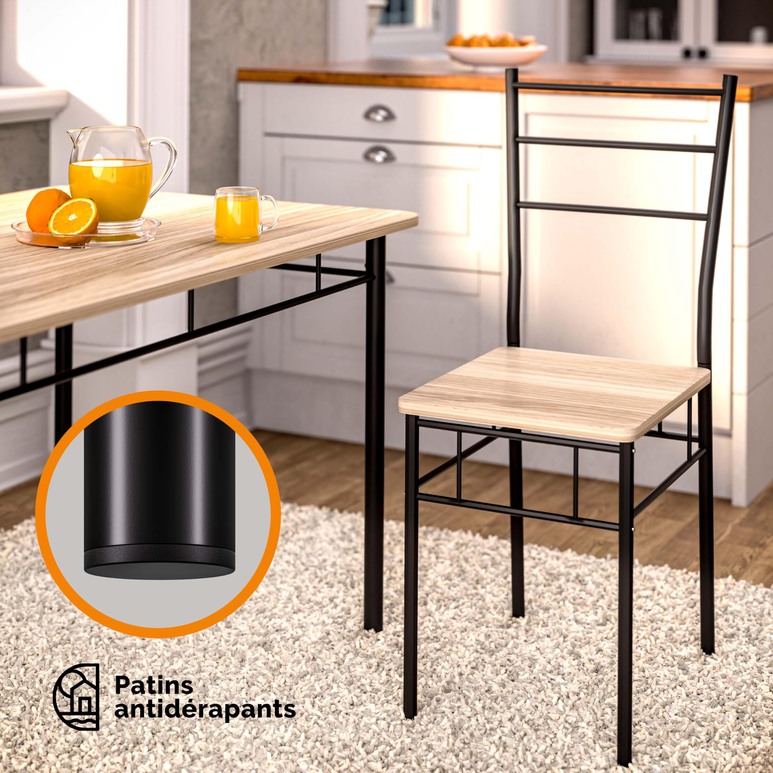 Casaria® Ensemble Leo Table avec 4 chaises chêne Clair MDF métal laqué Ensemble 5 pièces pour Salle à Manger Cuisine
