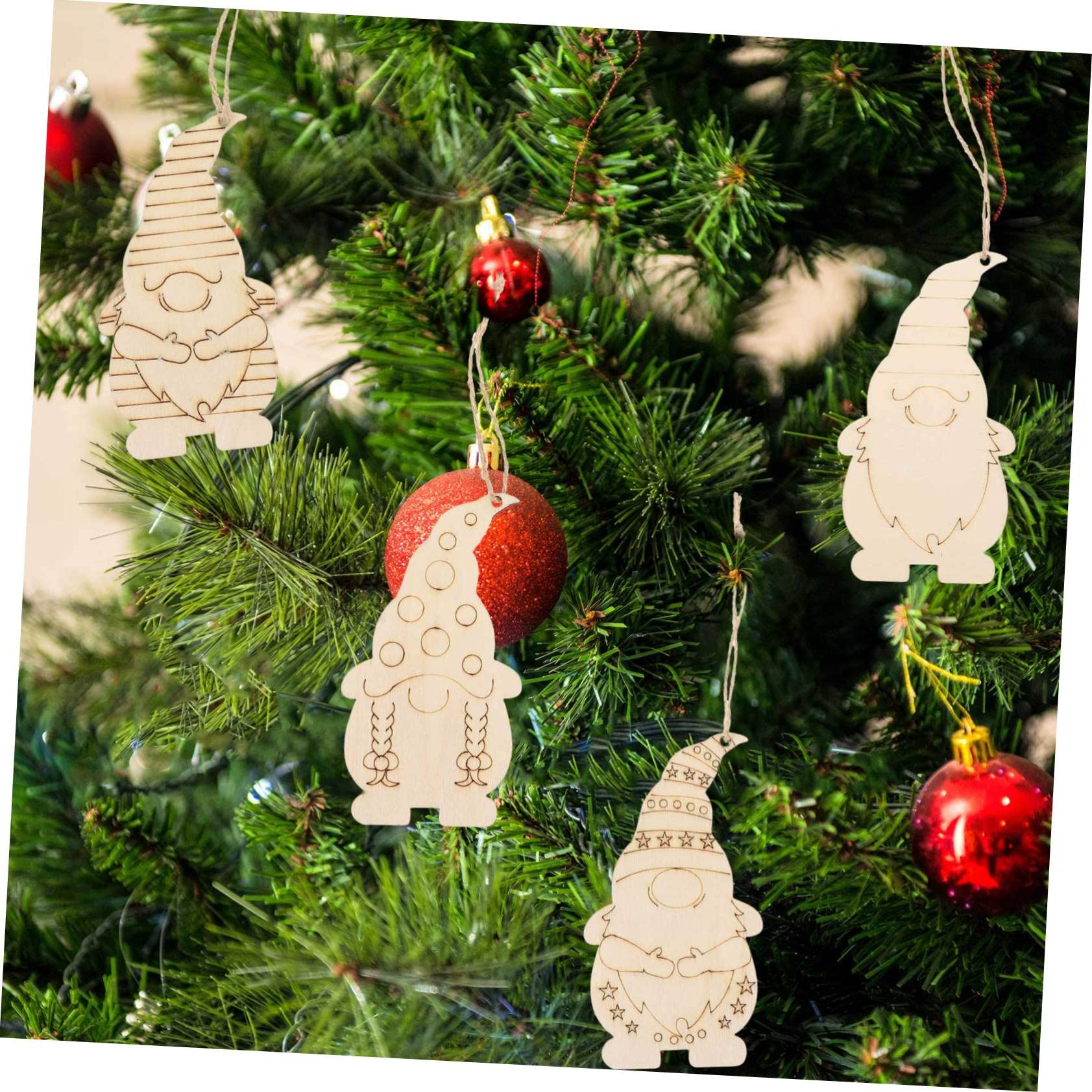 HOMSFOU Set 40 Pezzi Ciondoli Legno Grezzo Gnomi, Decorazione Natalizia da Dipingere Fai da Te, Ornamenti Albero Natale Artigianato Creativo per Casa e Feste
