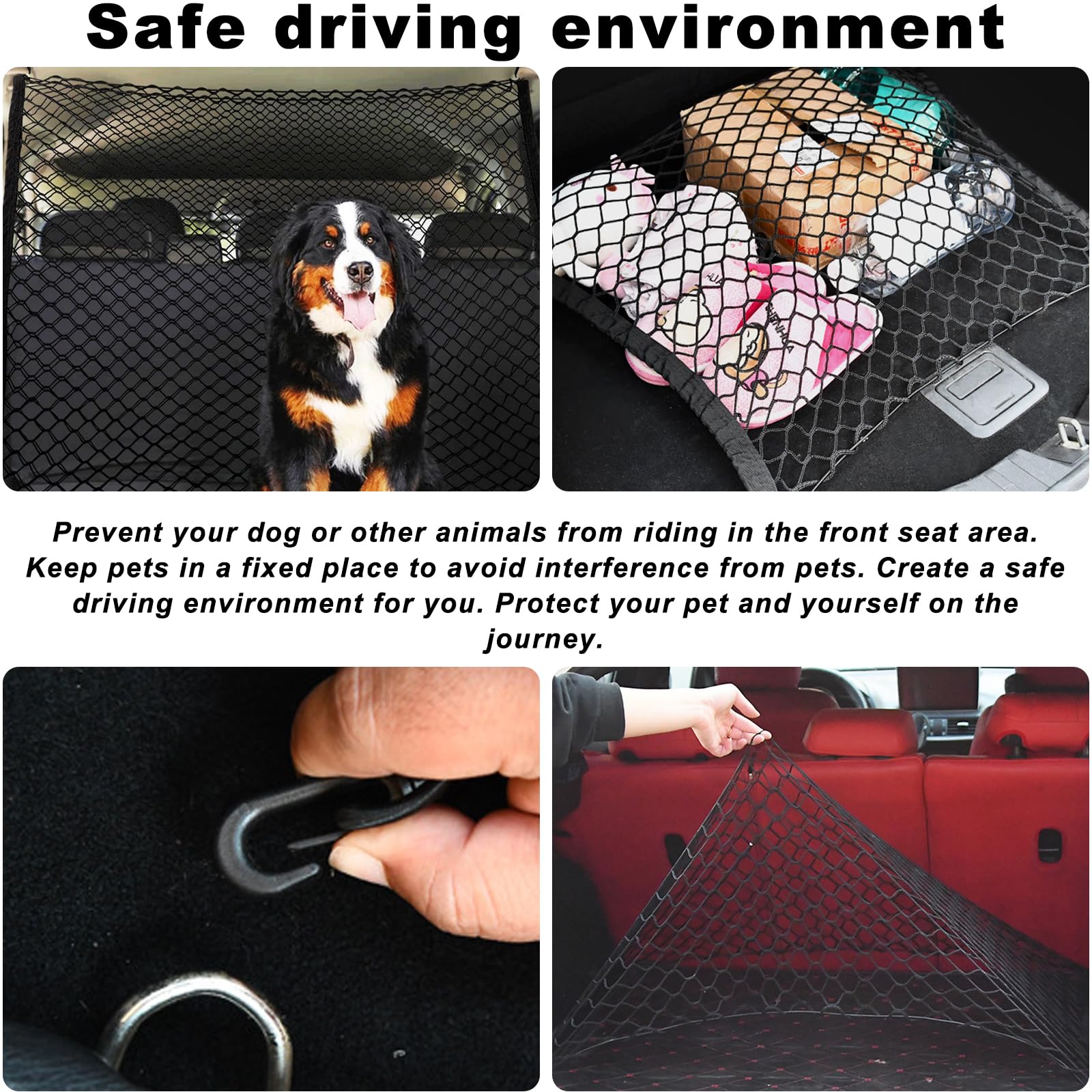 Sporgo Rete di Recinzione per Cani: Griglia per Auto e Bagagliaio, Barriera di Isolamento Auto Regolabile, Rete di Sicurezza per Cani, Griglia Divisoria per Bagagliaio per Cani con 4 Ganci, 120x90cm