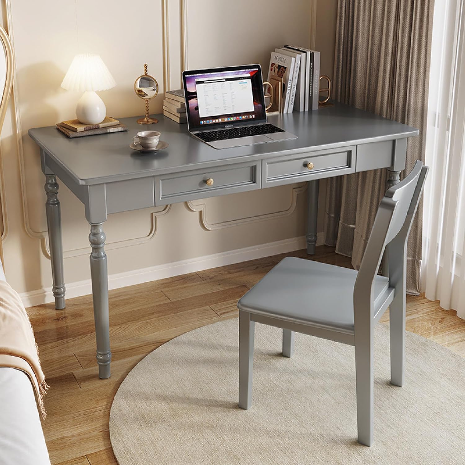 100% Solid Oak Wood Home Office Desks Modern Furniture Simple Writing Table Workstation Home Office Desk Computer Desk with 2 Drawers(48-Inch, Natural)