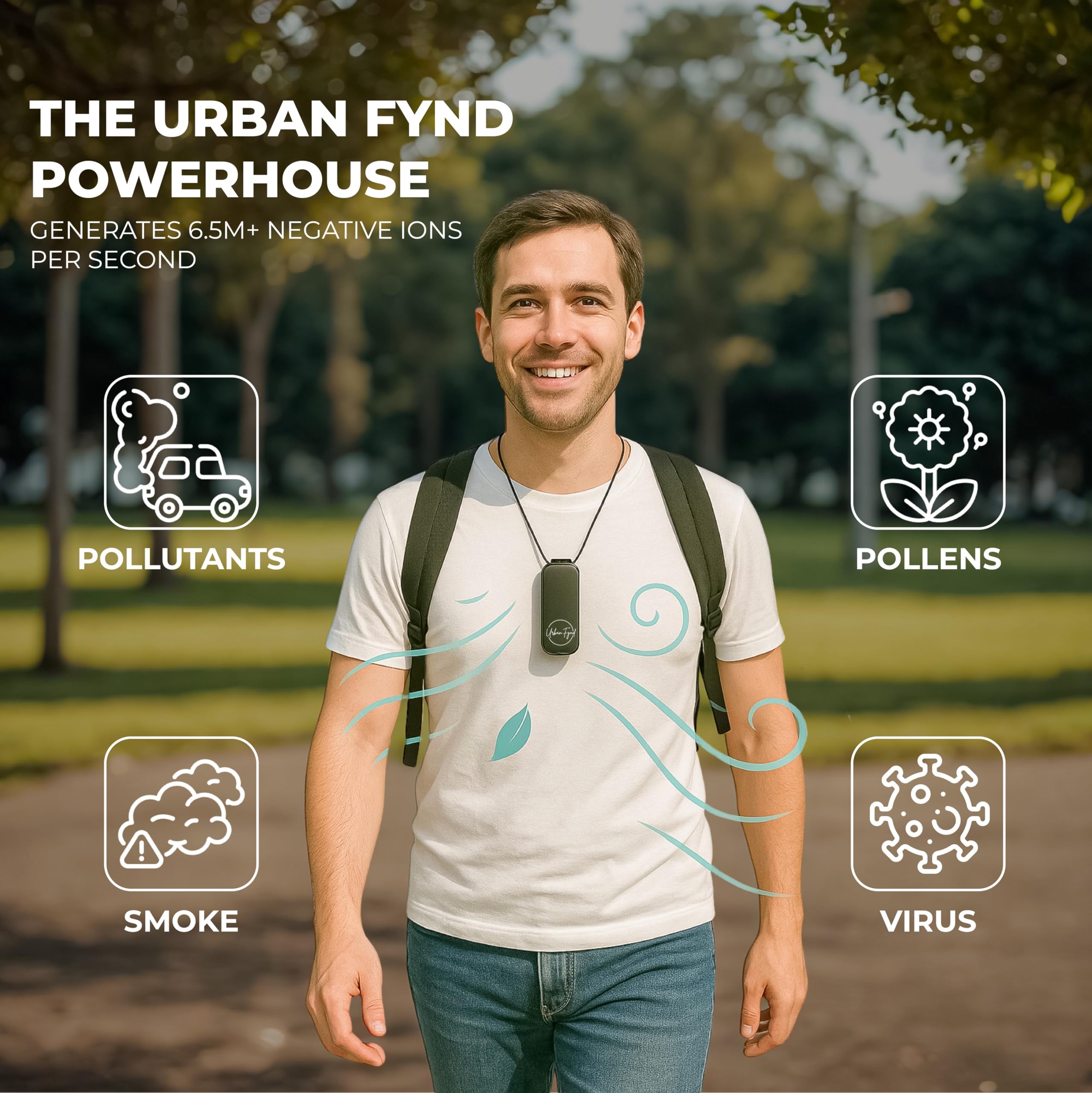 URBAN FYND Wearable & Portable Air Purifier | Filterless Personal Air Cleaner w/Neck Strap | Rechargeable Silent Use | Removes Dust, Smoke & Odours | Ideal for Travel, Office, Allergies (Black) 1