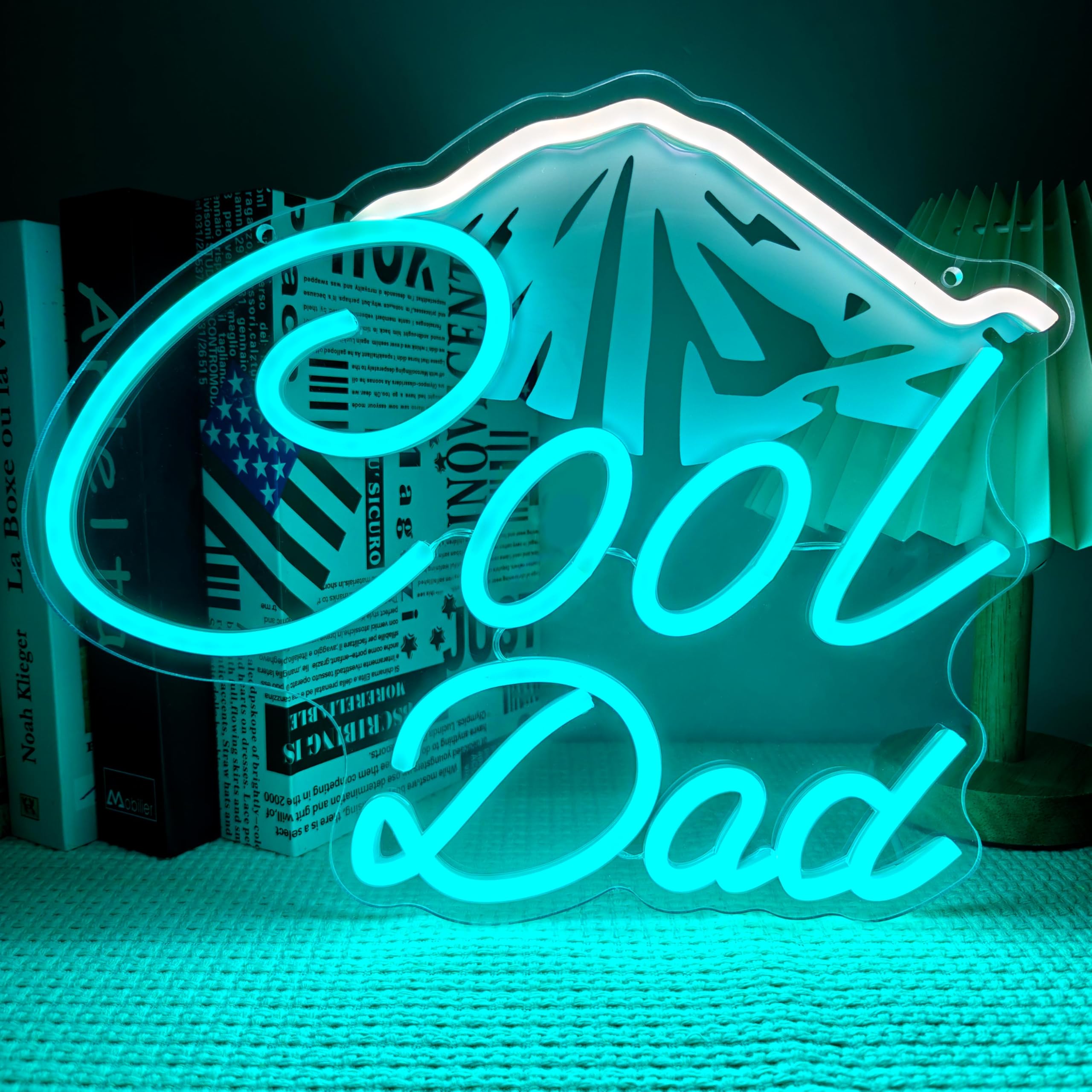 Insegna al neon con scritta "Cool Dad", luce a LED blu ghiaccio, regalo per la festa del papà, 28 x 33 cm, decorazione da parete, regalo unico per papà, camera da letto, uomo, grotta, garage