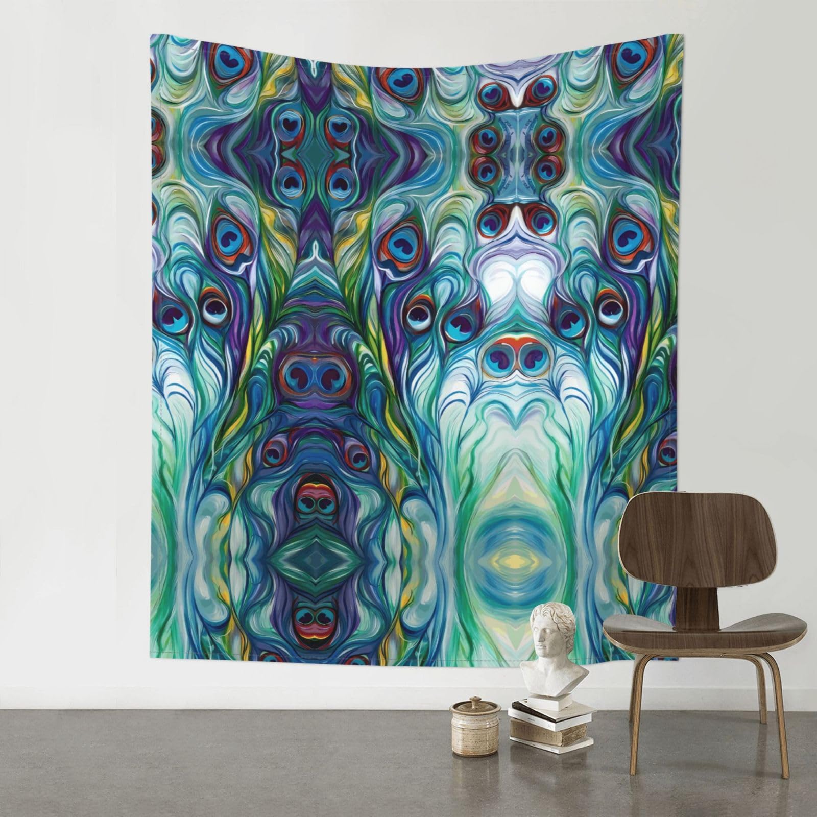 WHJSSF Peacock Feathers Prints 60x51in Wall Tapestry Bohemian Throw Blanket Dorm Decor Beach Picnic Cover