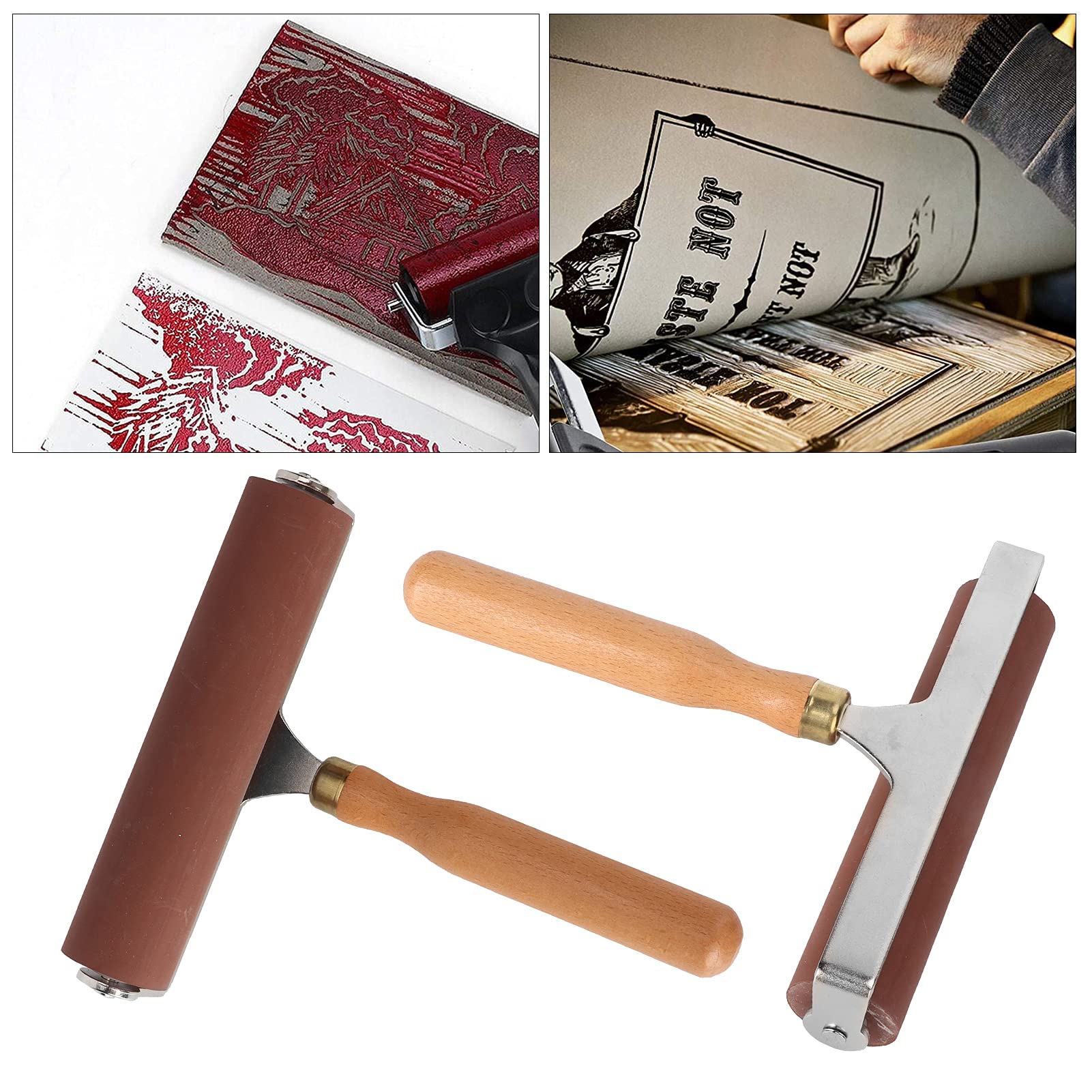Rullo di gomma, 5/10/15 cm, per stampa linoleica e grafica, con manico per pittura, stampa o goffratura (15 cm)