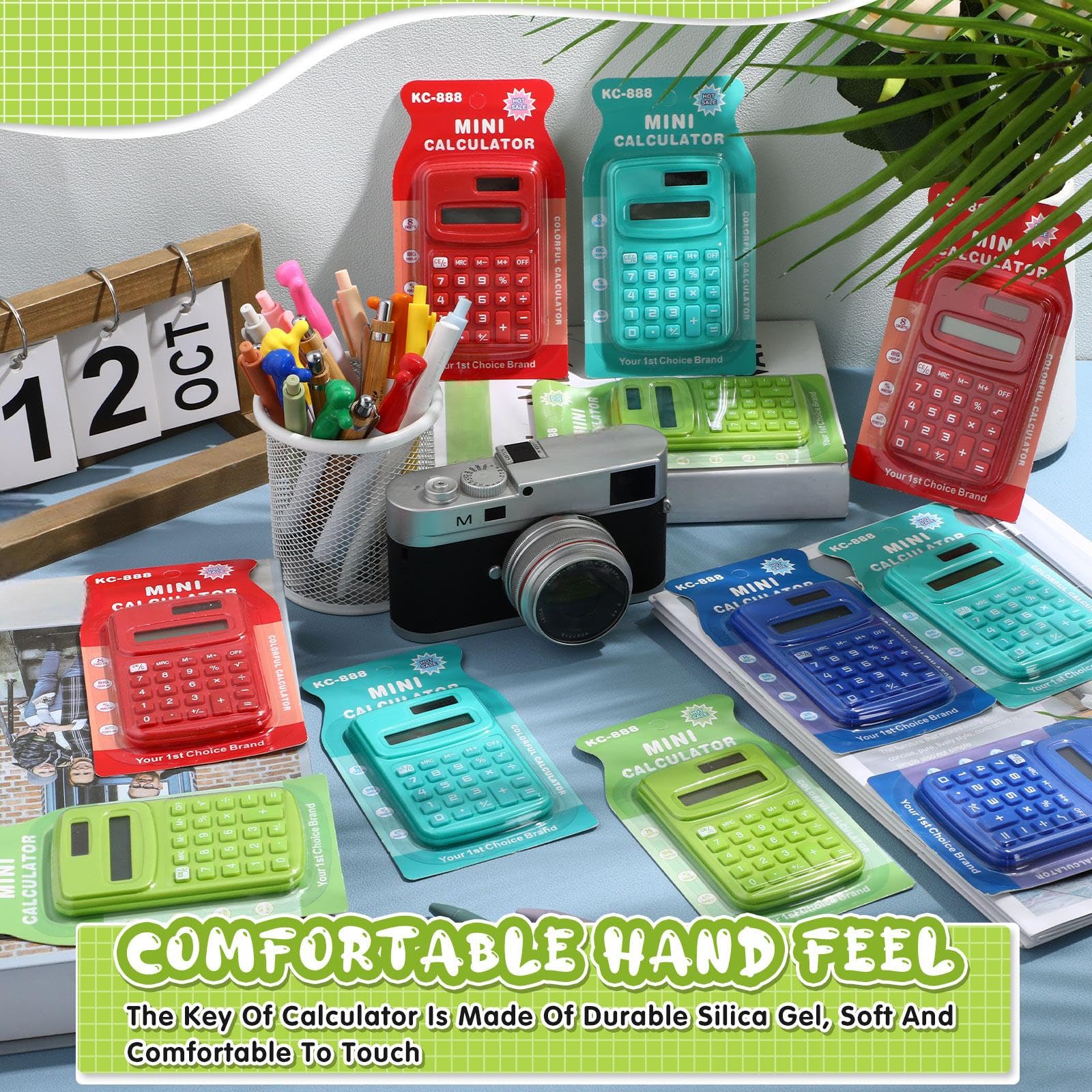 LEIFIDE Lot de 48 petites calculatrices de poche basiques à 4 fonctions, affichage à 8 chiffres, alimentation par piles pour bureau, maison, bureau, école, étudiants, enfants (couleurs classiques)