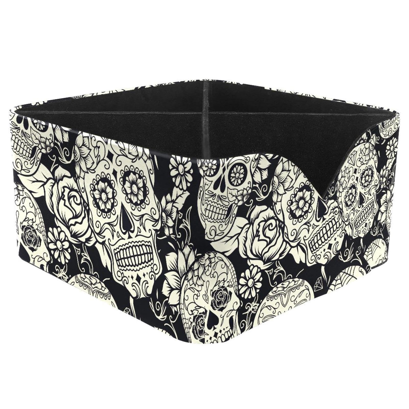 KengjuTesu Day of the Dead Sugar Skull Floral Flower Pattern Desktop Organizer Pen Holder, Rectangular Pencil Cup for Office, Study and Makeup Stations