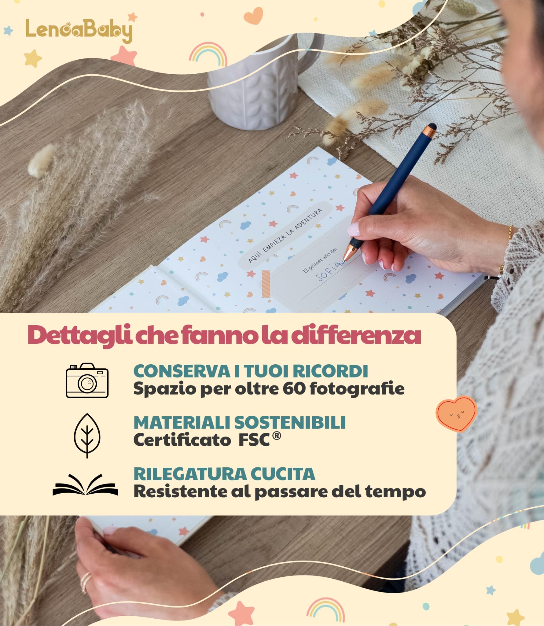 Album Nascita Bambina e Bambino Il Mio Primo Anno Copertina In Lino e 75 Pagine + Adesivi | Libro Ricordi Neonato Ideale per Regali Nascita Bimba/o | Album Fotografico Neonato per Regali Baby Shower