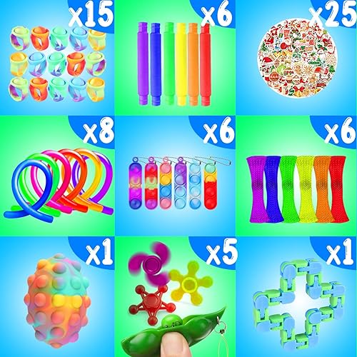 Miniatura 5 de Juego de juguetes para ansiedad, paquete de 106 llaveros de fiesta de Navidad para niños y adultos, mini juguetes sensoriales a granel, regalos de