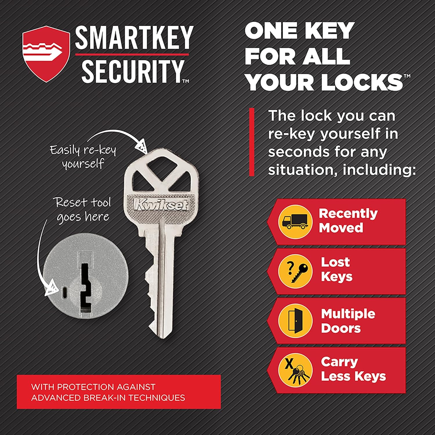 Kwikset Halifax Entry Door Handle with Lock and Key, Secure Keyed Reversible Lever Exterior, for Front Entrance and Bedrooms, Polished Chrome, Pick Resistant Smartkey Rekey Security