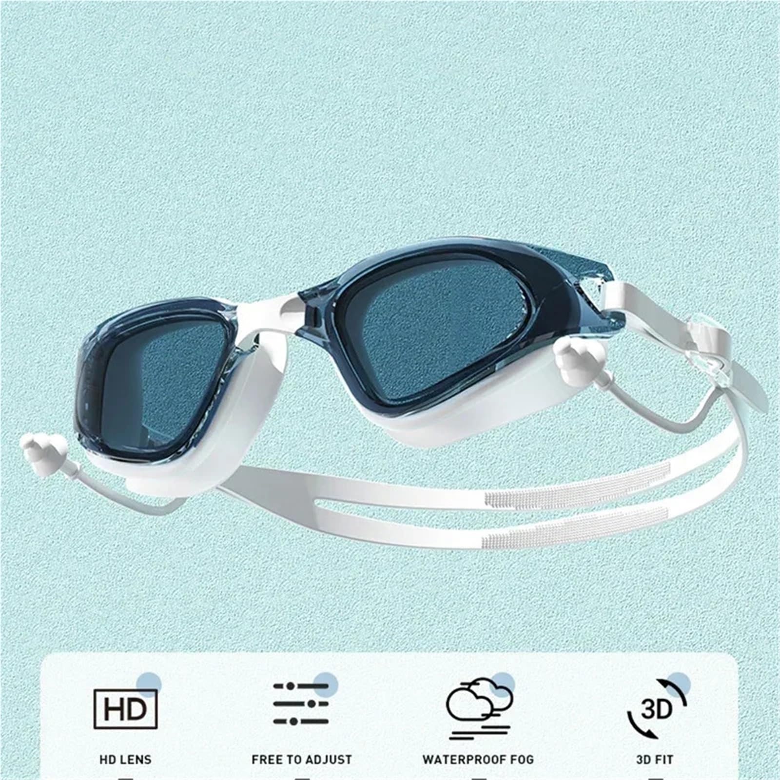 JUANYAO Schwimmbrille wasserdichte Schwimmbrillenkappe for Erwachsene, HD-Antibeschlag-Schwimmbrillen-Set, Silikon-Schwimmbrille mit Ohrstöpseln, Schwimmbrille Für Schwimmen