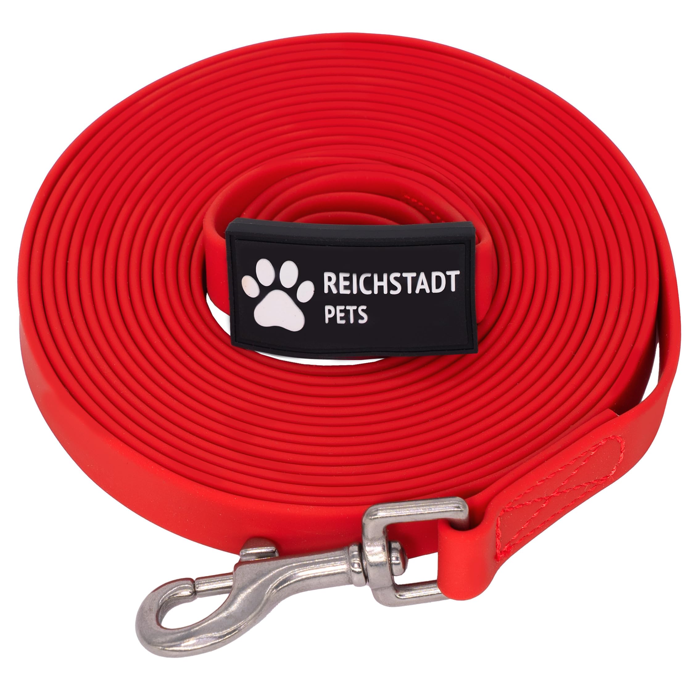 Reichstadt Pets Guinzaglio robusto in PVC per cani – impermeabile, superficie antiscivolo | Moschettone in acciaio inox a 360°, facile da pulire e resistente alle intemperie Red 15m