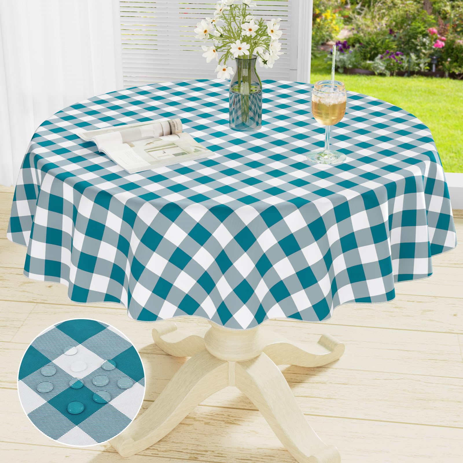 misaya Round Waterproof Vinyl Table Cloth, Flannel Backed Tablecloth