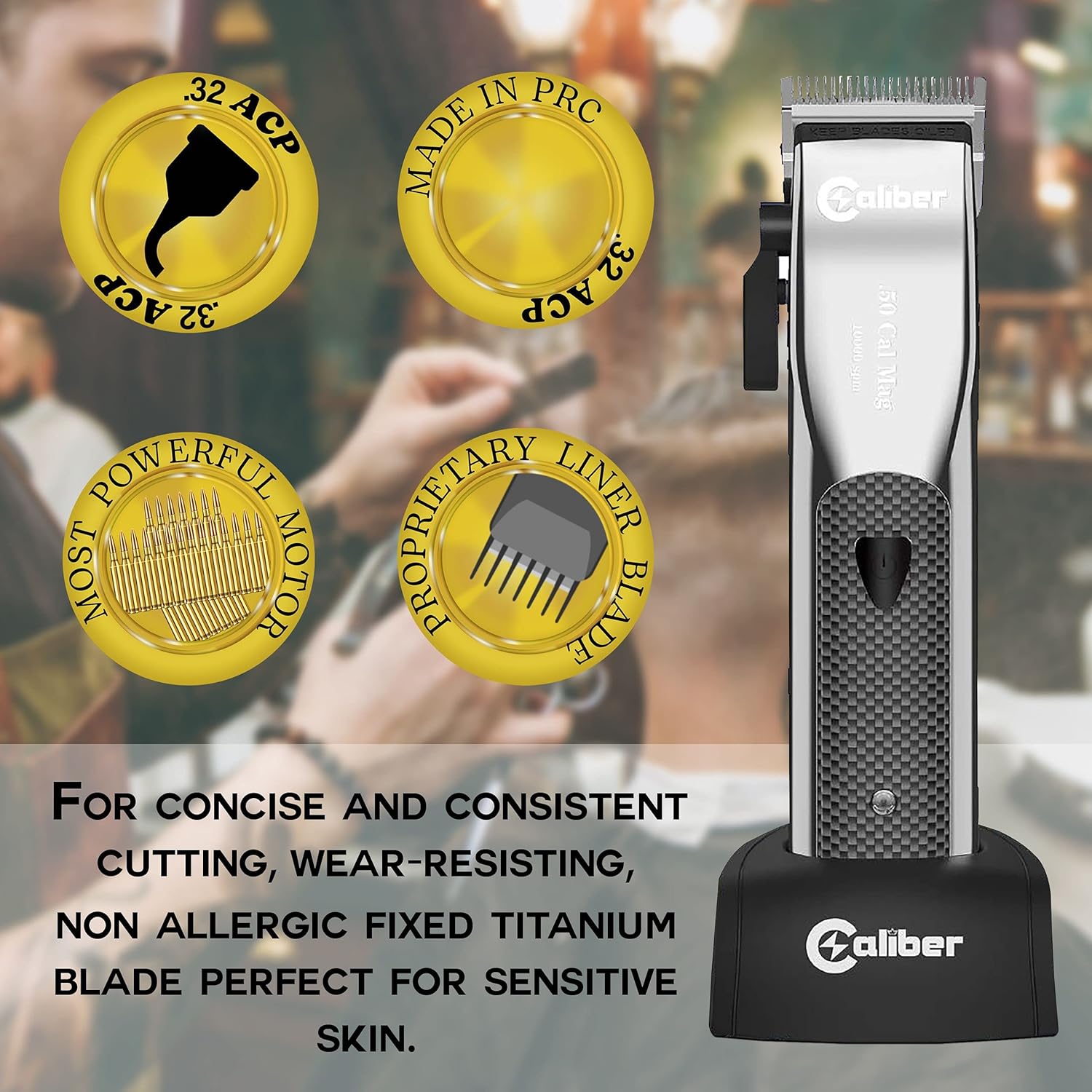 50 Cal Mag Professional High Speed Magnetic Motor Cordless Clipper, DLC Blade, 5-6 Hours Running Time - Bundled with No Slip Clipper Grips