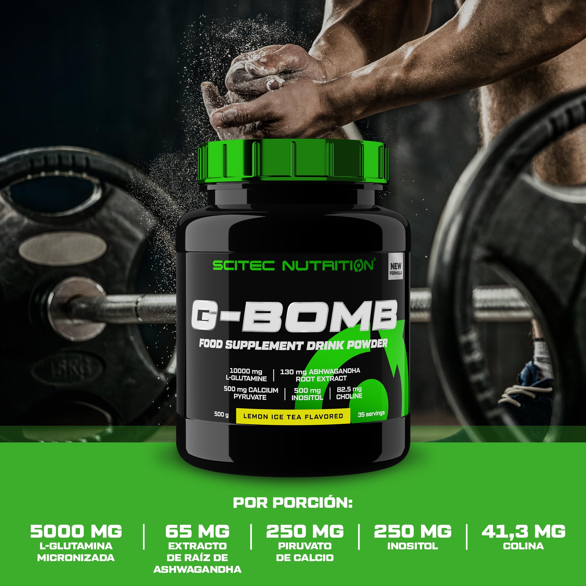 Scitec Nutrition G-Bomb | L-Glutamina | Extractos Vegetales | Inositol, Colina y Naringina | con Piruvato de Calcio, 500g, Té helado de limón