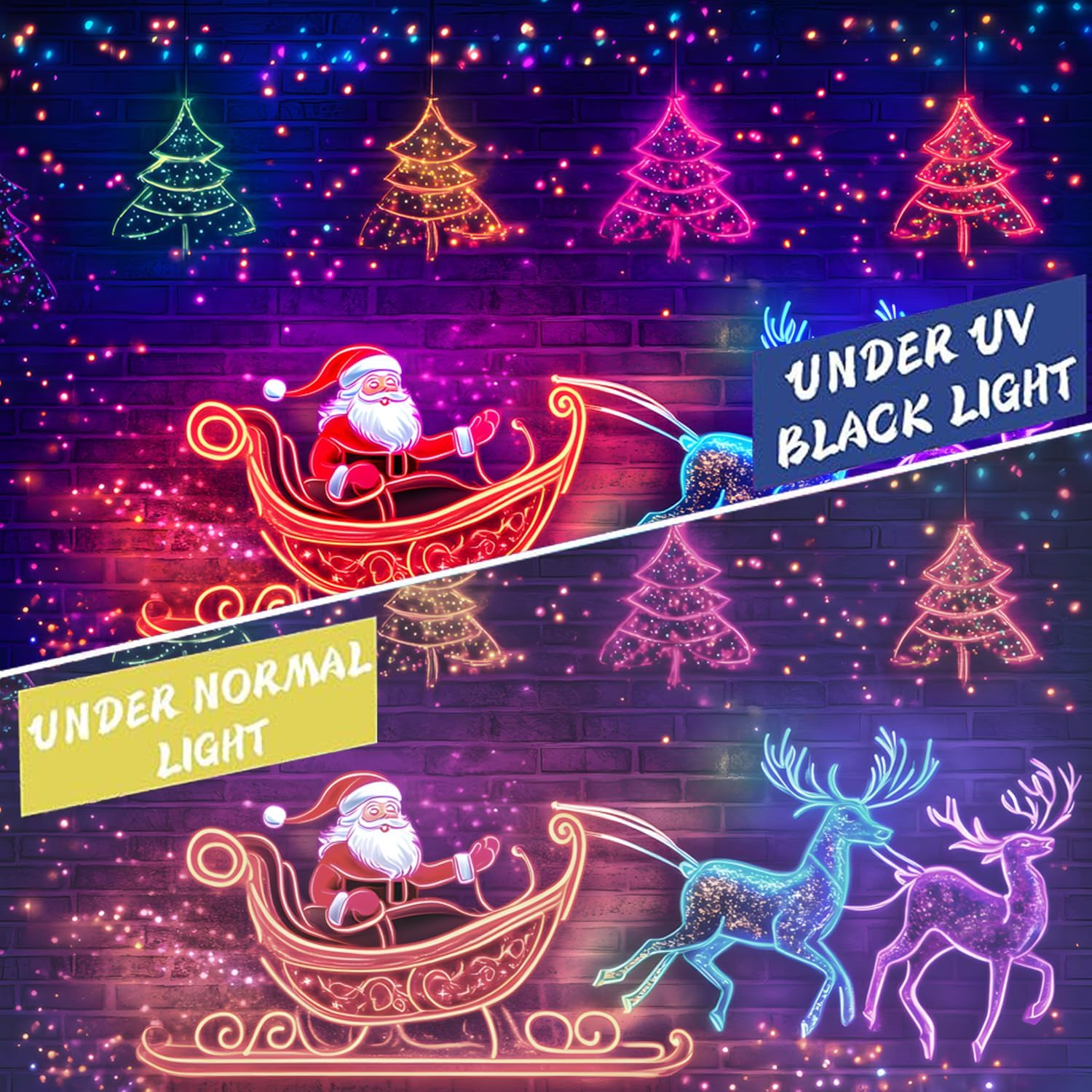 Black Light Tapestry – Merry Christmas UV Reactive Glow in the Dark Wall Hanging, Santa Claus Christmas Tree Snowman Elk Home Decoration for Party Bedroom or Dormitory (Santa Claus 5, 90"x70", Unframed)