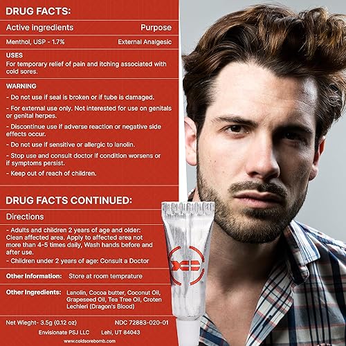 Miniatura 6 de Tratamiento para el herpes labial, fabricado en Estados Unidos, mentol al 1,7%, alivio, bálsamo labial medicado de tratamiento rápido, alivio