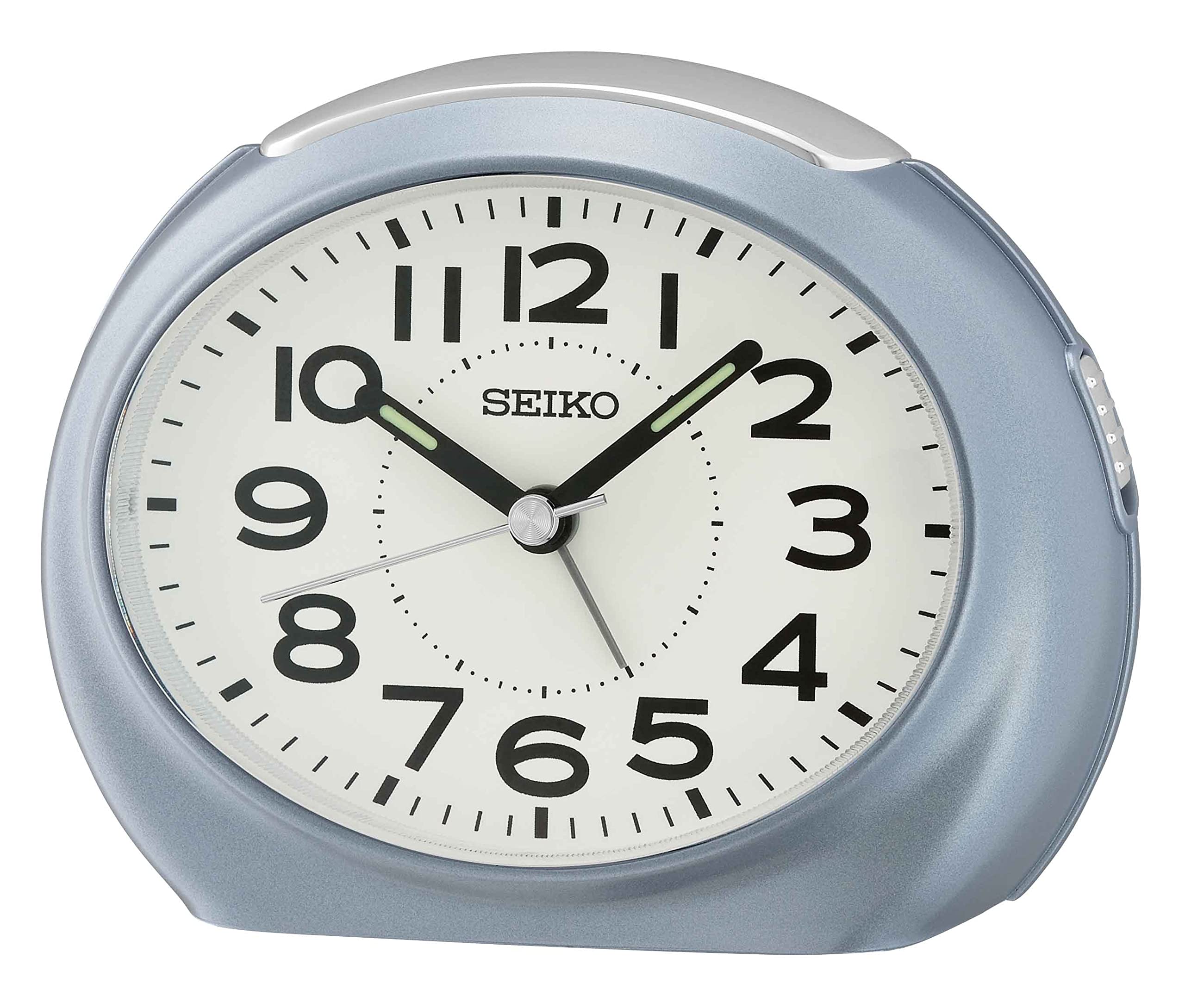 Seiko Elegant Oval Blue Plastic Case White Dial Analog LumiBrite Alarm Table Clock (Size: 11.2 x 6.8 x 8.8 CM | Weight: 130 gram)