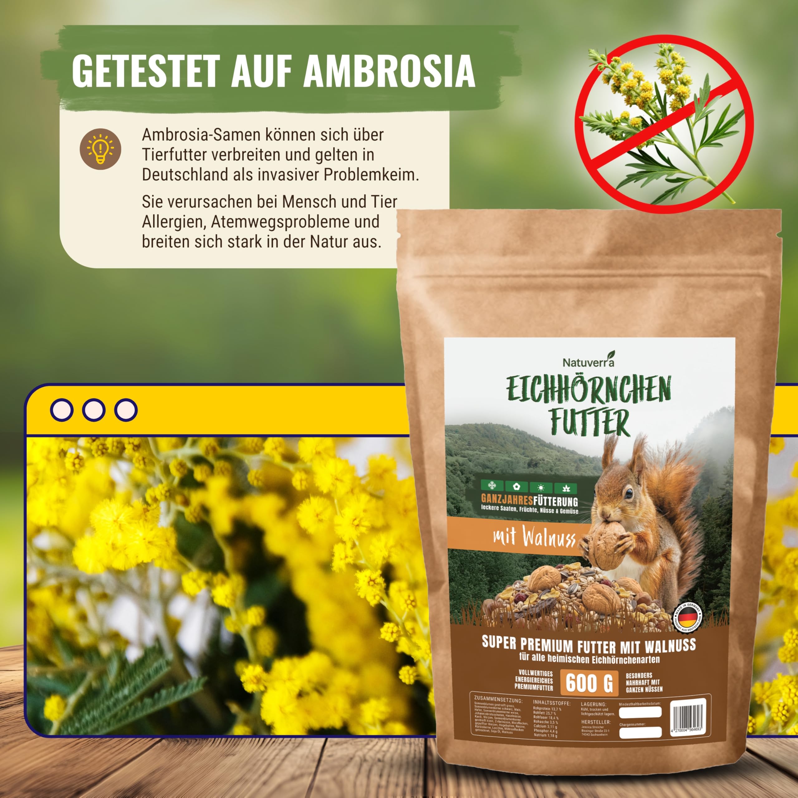 Comida para ardillas y ardillas, 600 g, para todo el año, con nueces en cáscara