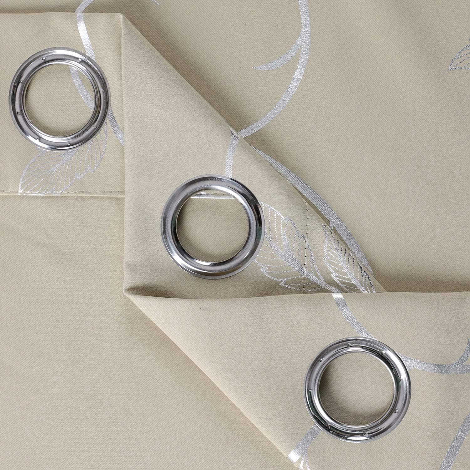 BUHUA Small Window Blackout Curtains Bedroom Darkening Curtain Pairs Silver Floral Print Blackout Curtains for Kitchen 38W×54L Beige2 Panels