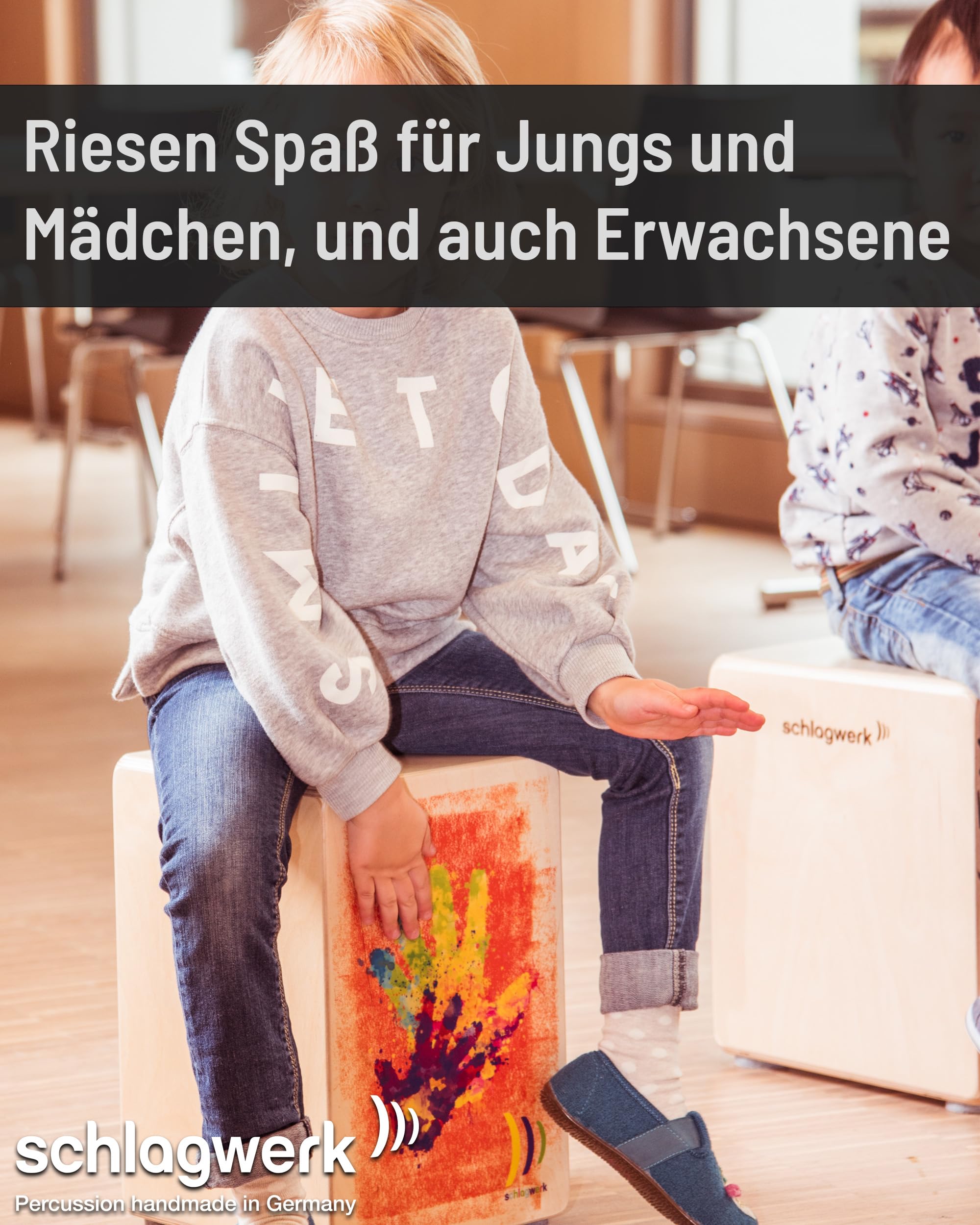 Schlagwerk CP402 High Five Kids Cajon - Cajon Instrument speziell für Kinder und kleine Trommler - Musikinstrument Schlagzeug für Kinder mit Snare 24 x 24 x 36 cm - Made in Germany