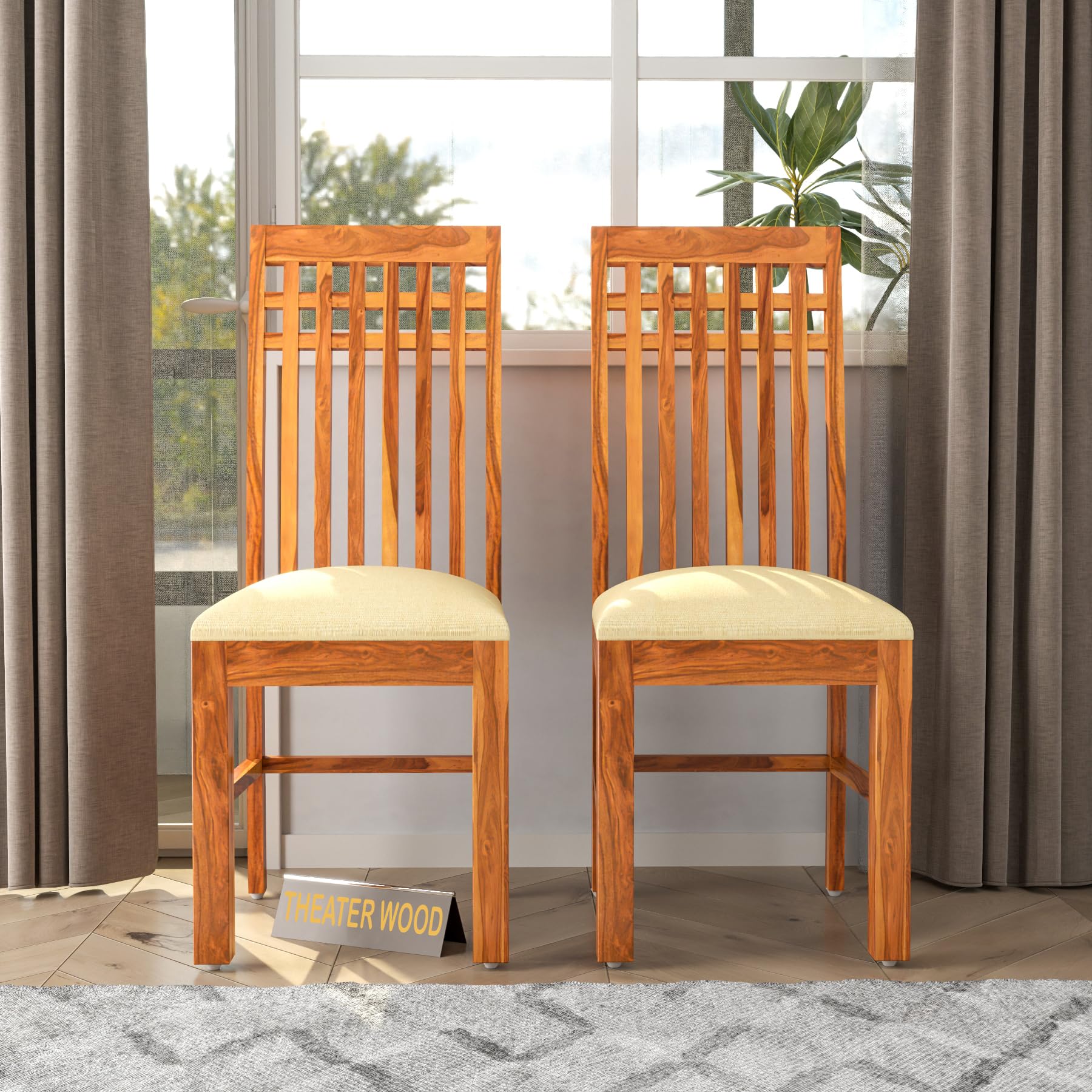 solid sheesham wood dining chairs only | wooden set of 2 dinning chair for kitchen & dining room | chairs with cushion | rosewood, honey finish