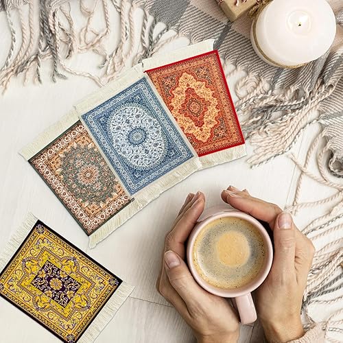 Miniatura 7 de Mini posavasos de mesa, estilo alfombra persa, portavasos, oriental, vintage, bohemio, en miniatura, elegante, para oficina, hogar