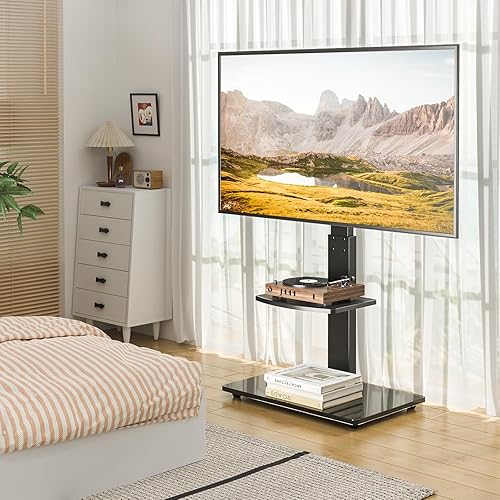 Miniatura 14 de 5Rcom Soporte de suelo giratorio para TV con soporte para TV de 32, 37, 43, 50, 55, 60, 65, 70 pulgadas, pantalla plana o curvada, soporte de TV
