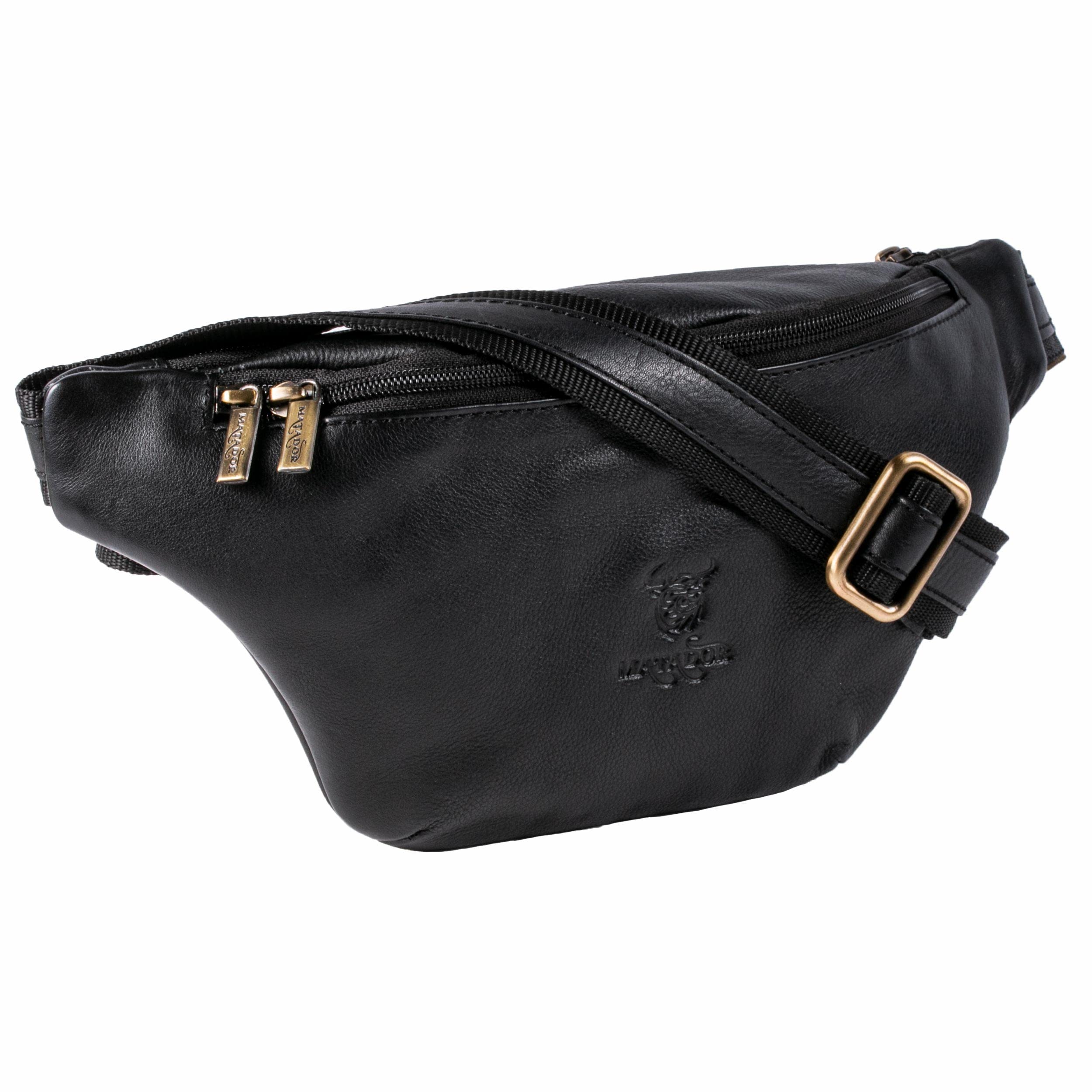 MATADOR Sac banane en cuir véritable pour homme et femme - Grand sac banane pour l'extérieur - Grand sac pour téléphone portable - Pour le sport, la course, le camping, la randonnée, le fitness, le