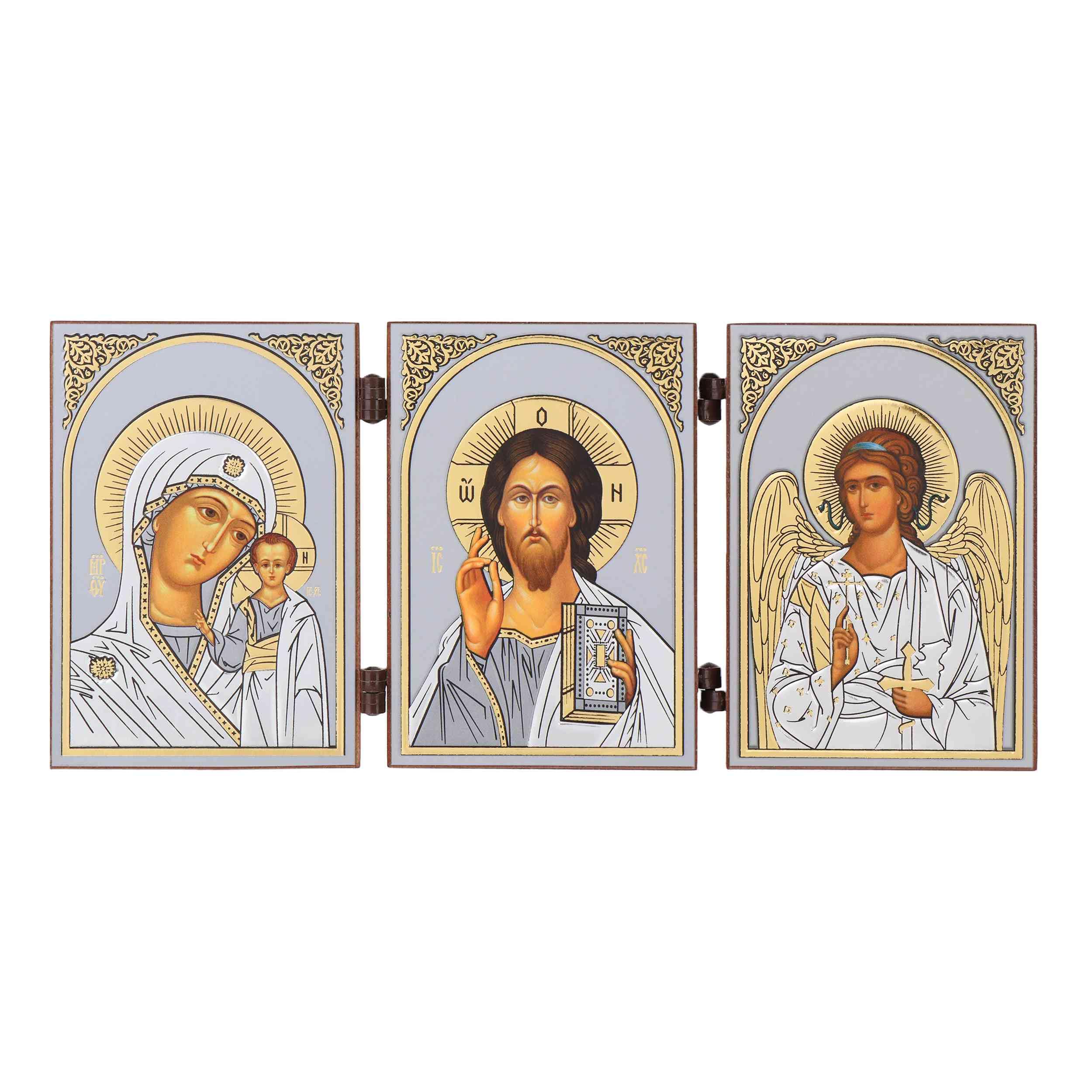 Nklaus Kazan Gm, Jesus & Guardian Angel - Gm Of Kazan & Jesus Christ & Guardian Angel - Icon Triptych - 8.5 X 13 Cm - Christian 16498