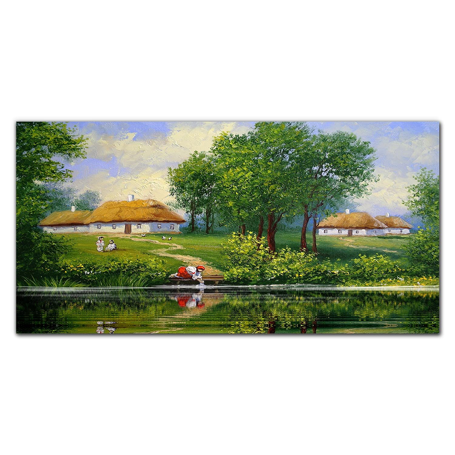 Crédence de cuisine 140x70 cm en verre trempé paysage de village rustique